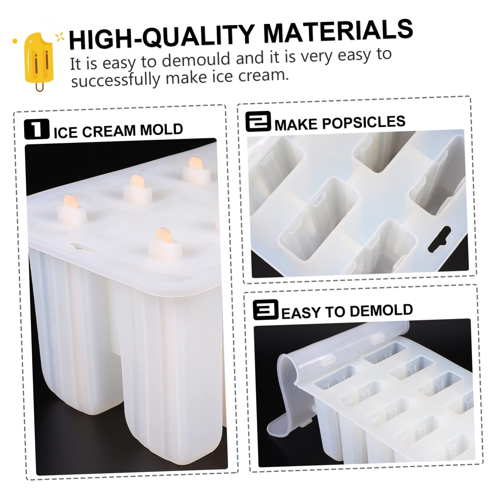 Moule à Glace en Silicone avec Bâtons en Bois, Lot de 10