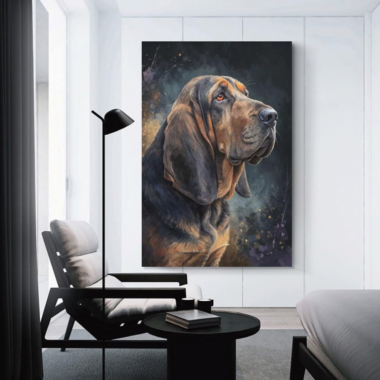 Junmoney Bloodhound Portrait Painting Decorative Wall Artwork, 12x18inch(30x45cm), for Corridors, Hallways Or Apartment Entries, Home Artwork for First Impressions