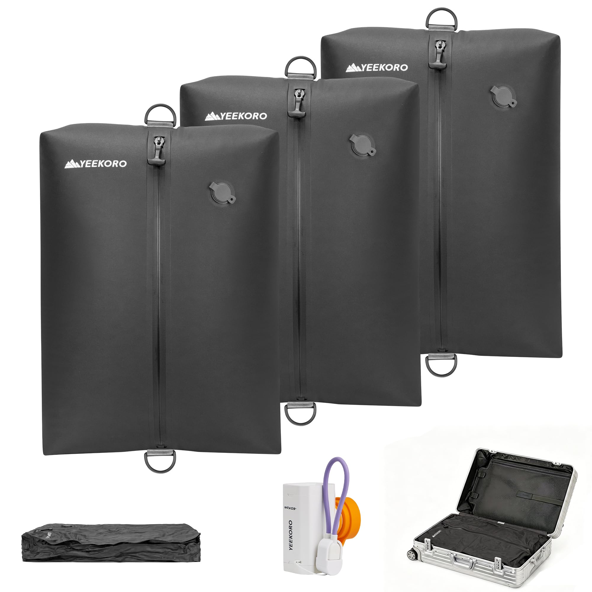 YEEKORO Vacuum Bag for Travel, Professional Vacuum Compression Bags, IPX8 Waterproof Reusable Anti Tear Space Saver Vacuum Storage Bags with Pump for Suitcase Luggage Travel