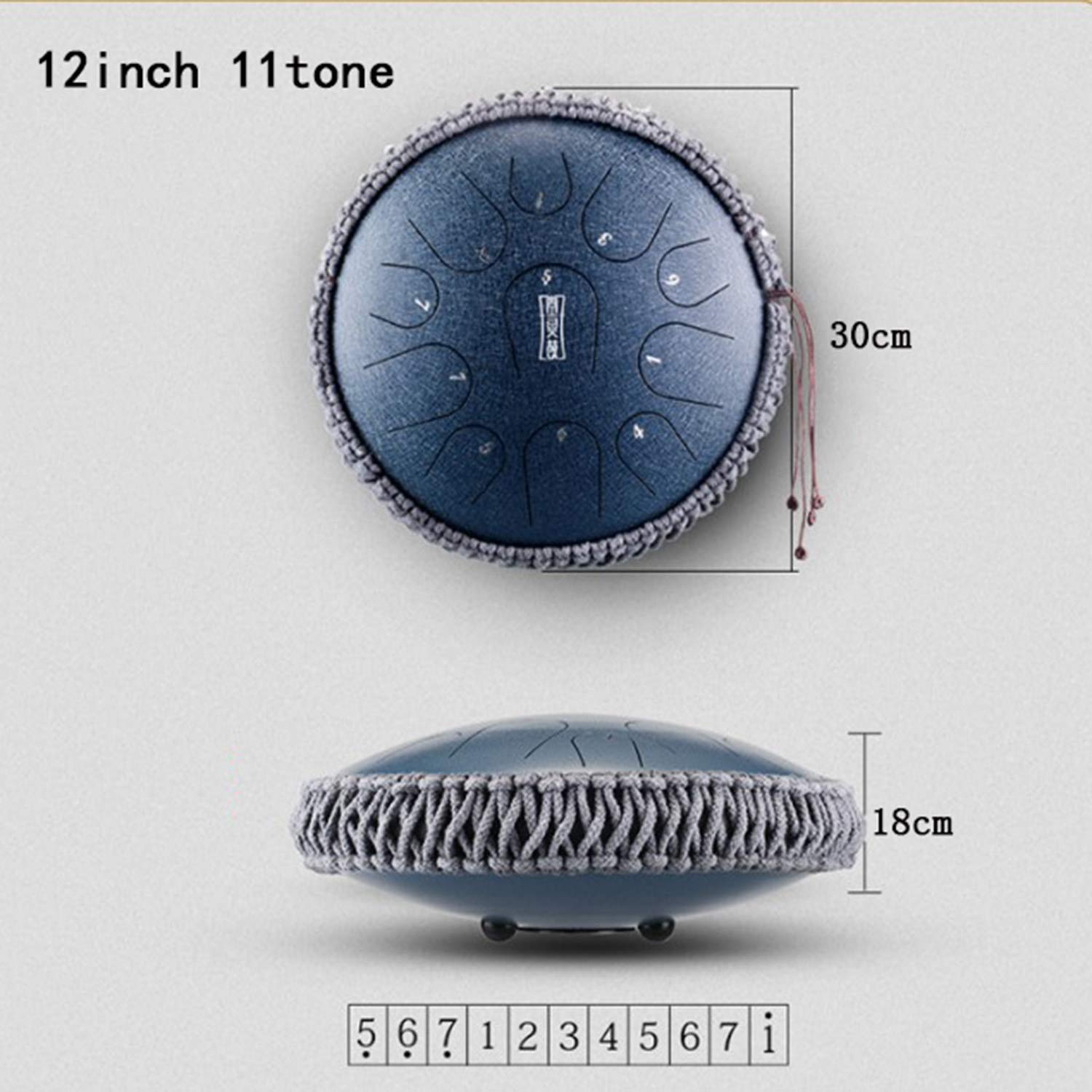 Tongue Drum - 11 Tons 12 Pouces -Drum Instrument à Percussion Tambour à Main pour la méditation personnelle,Le Yoga,Le Zen,Comprenant Un Tambour Livre avec Sac,maillets,médiators,A-02