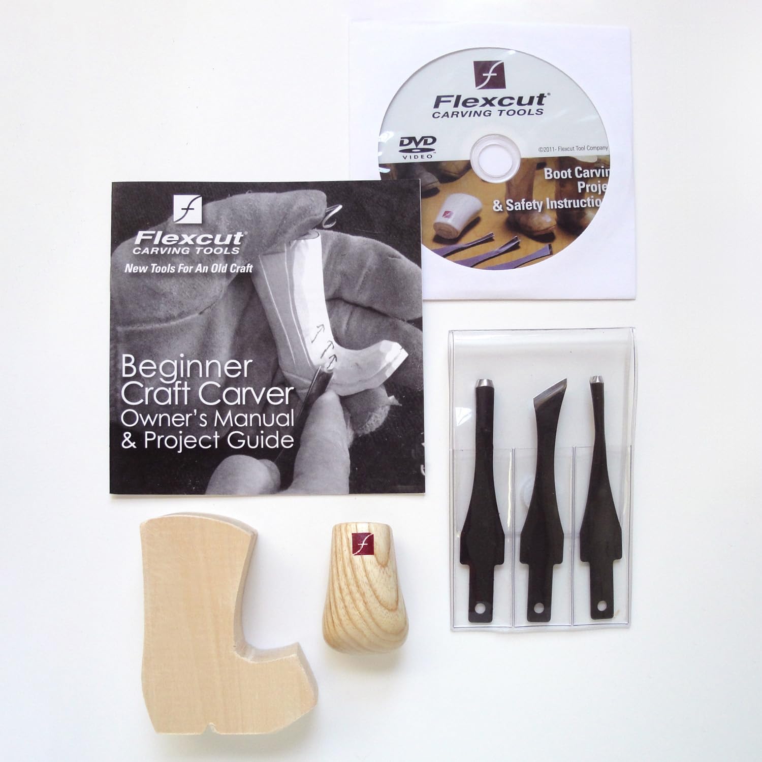 FLEXCUTCarving Tools, Beginner Craft Carver Set, 3 Carving Blades, Palm Handle and DVD Included (SK110), Micro Tool Set, 30 Degree V Bit
