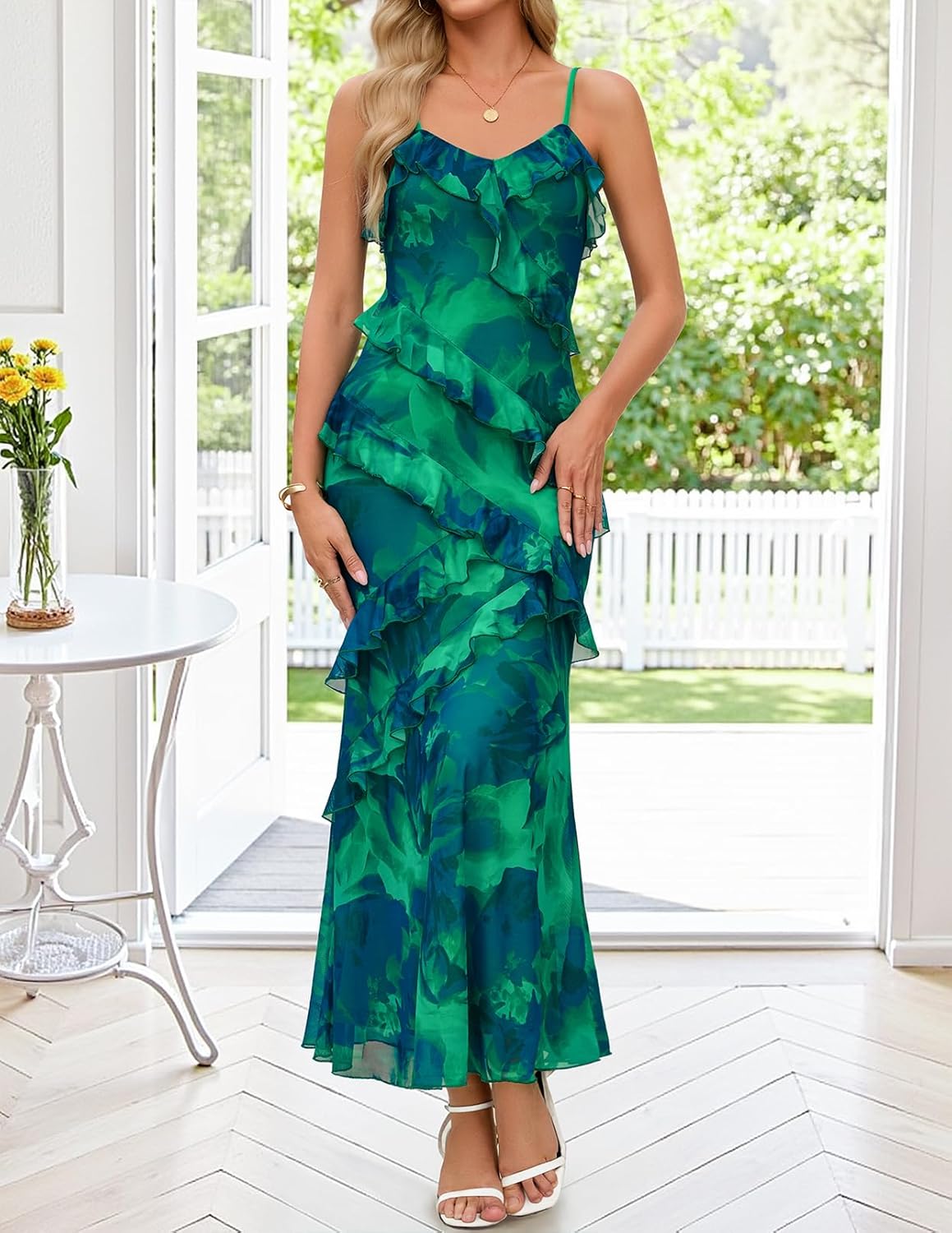 MEROKEETY Spring Wedding Guest Dress for Women 2026 Summer Floral Cocktail Party Beach Vacation Ruffle Bodycon Maxi Dresses - Image 2