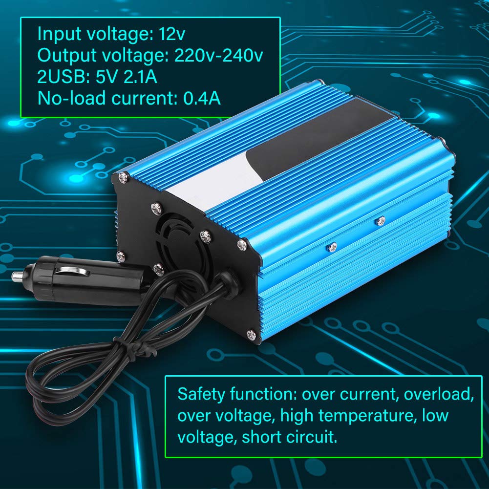 Generic Inversor de Corriente de 500 W 12 V a CA 220 V-240 Convertidor de Corriente de Metal Robusto para Automóvil con Cargador USB Dual para Viajes por Carretera y Uso de Emergencia
