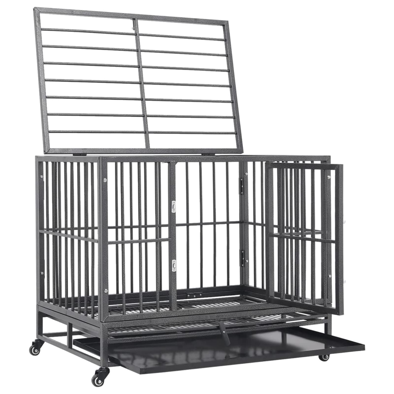 Homgoday Klatka dla psa, klatka dla psa ze stalowymi kołami 102 x 72 x 85 cm, klatka dla psa wewnętrzna klatka dla psa Kennel dla psów klatki dla psów ogrodzenie dla psów na zewnątrz
