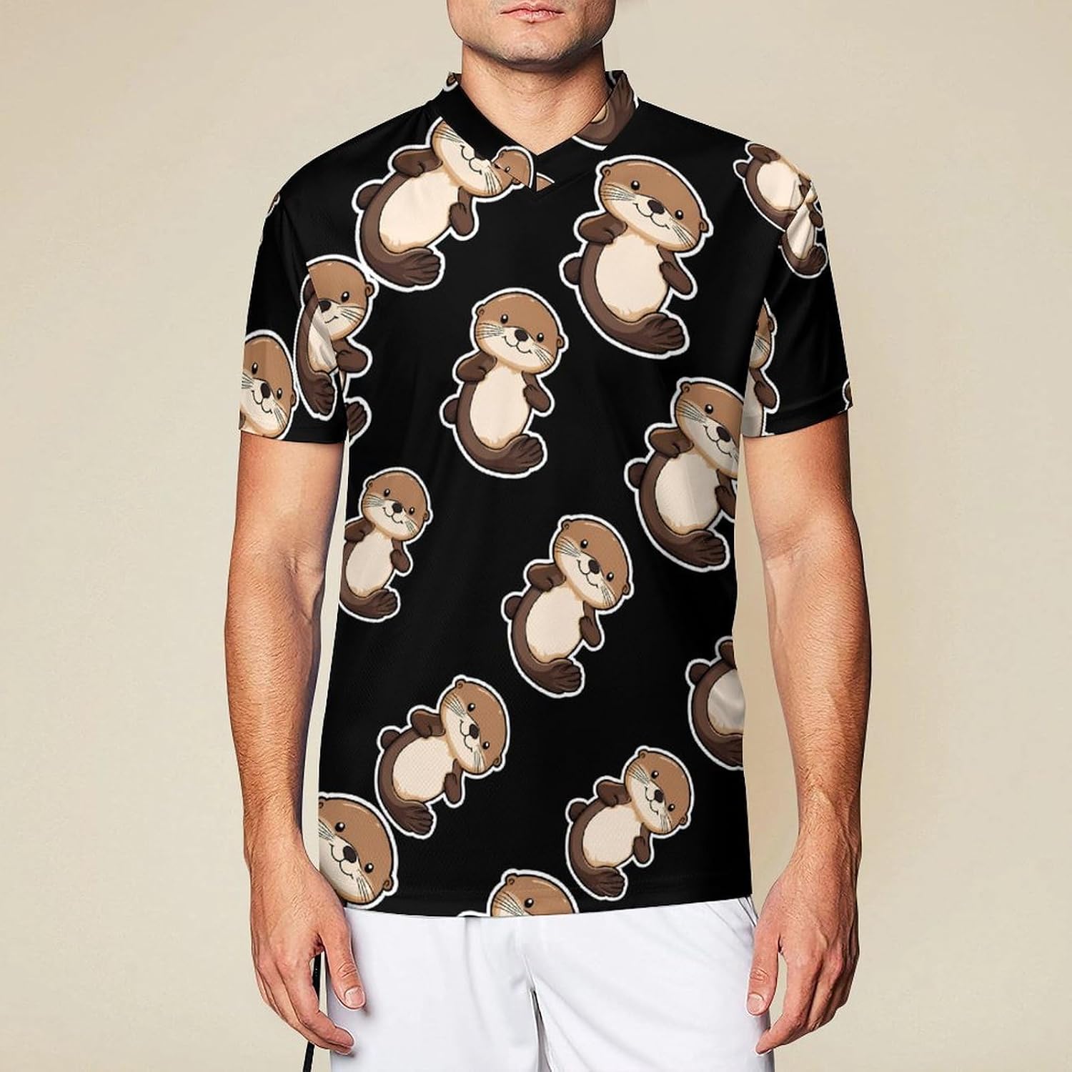 Sea Otter Sticker Men's Running Shirts V Neck Short Sleeve T Shirt Football Jersey Sport Tops 6X-Large