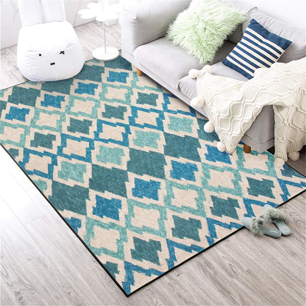 Tapis salon lac bleu diamant 0.7cm épaisseur velours de cristal durable