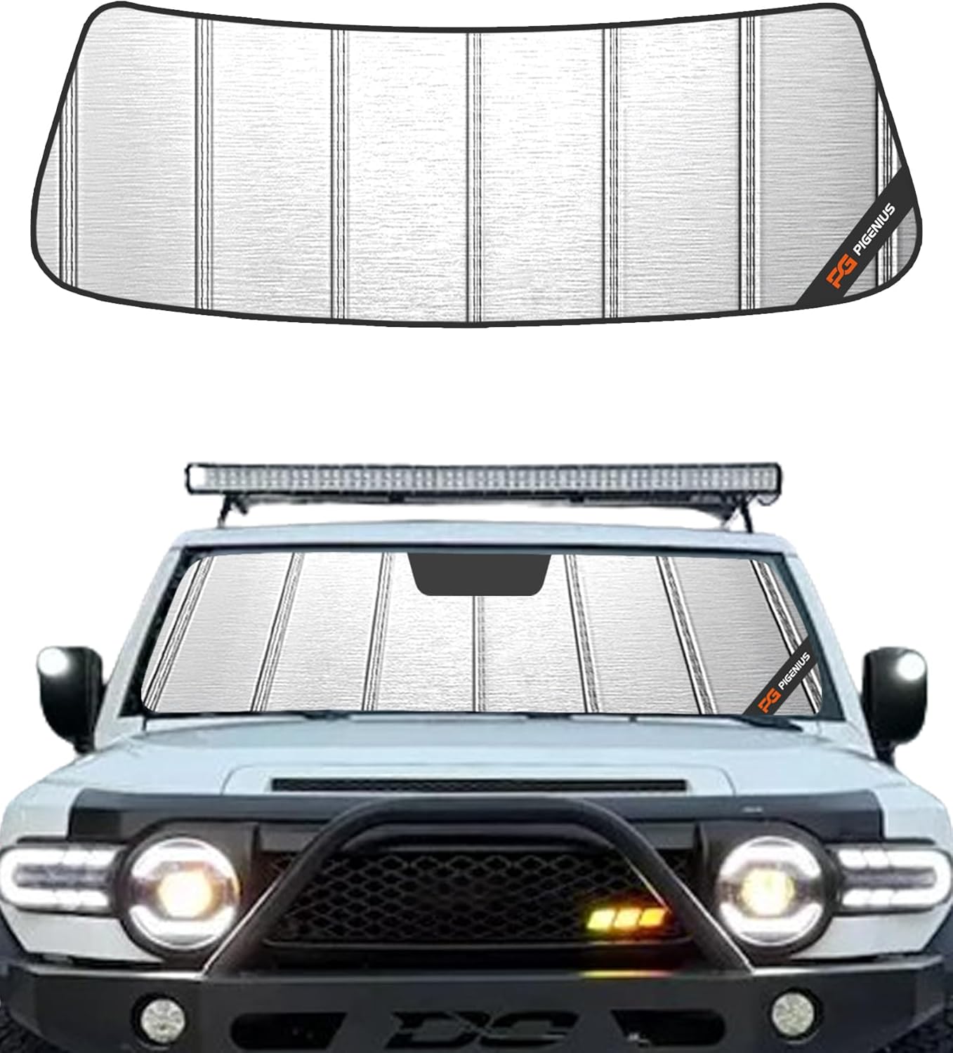 Windshield Sunshade for Toyota FJ Cruiser 2007-2014, Metallic Silver Finish