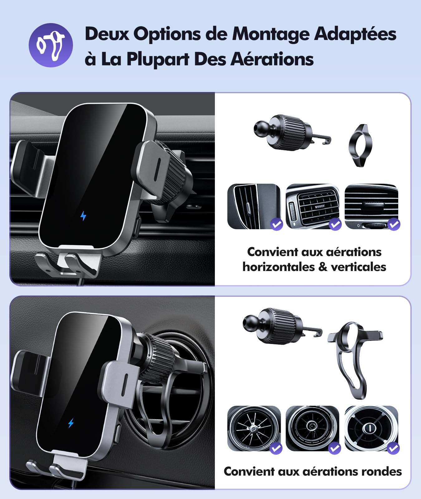 ISEYOU Support Telephone Voiture Induction, 15W [Serrage Automatique] Chargeur Induction Voiture sans Fil avec QC 3.0 Chargeur Adaptateur Rapide Compatible avec iPhone 17 16 15 Pro Max, Galaxy S25/S24