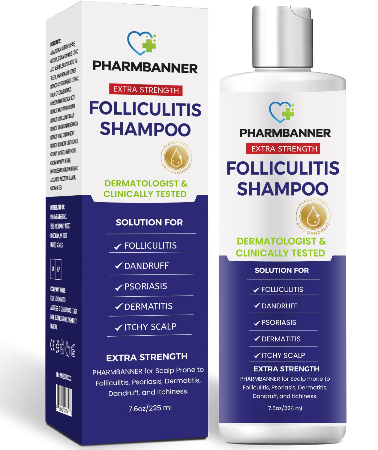 Shampooing contre la folliculite et la dermatite séborrhéique - Contre les pellicules, le psoriasis et les démangeaisons du cuir chevelu - Apaise les rougeurs, les pellicules et les irritations - 250