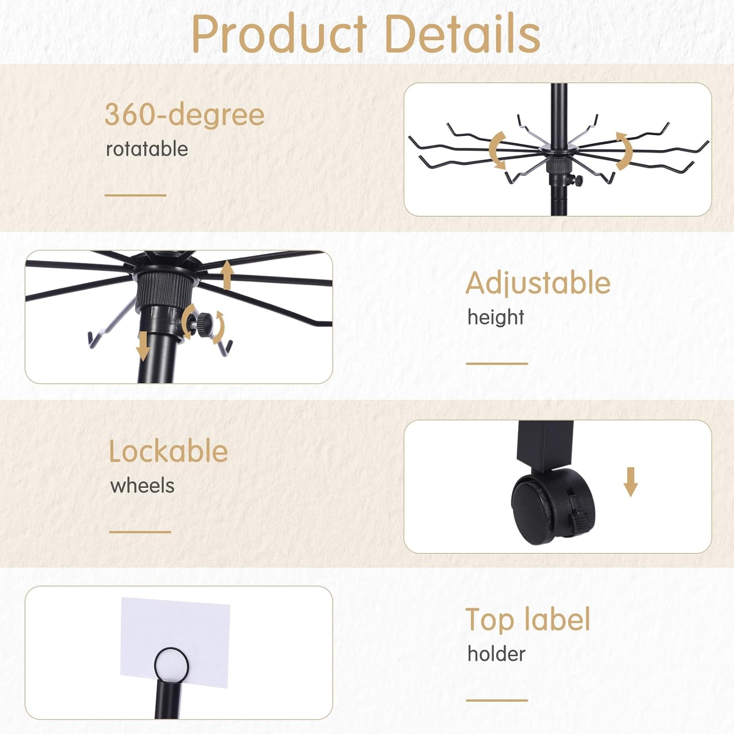 Condition photo showing Good Condition for Ripeng 1 Pcs 5-tier Rotating Retail Display Stand Display Rack for Earring Keychains Jewelry Vendor Events and Stores Movable Adjustable Shop Spinner Black Ornament Holder 5 Tier Black 1