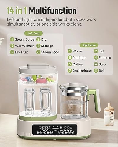 Miniatura 3 de Feekaa Calentador de biberones multifuncional, vaporizador y secadora, combo de fórmula para bebés de 44 onzas, calentador de biberones para leche