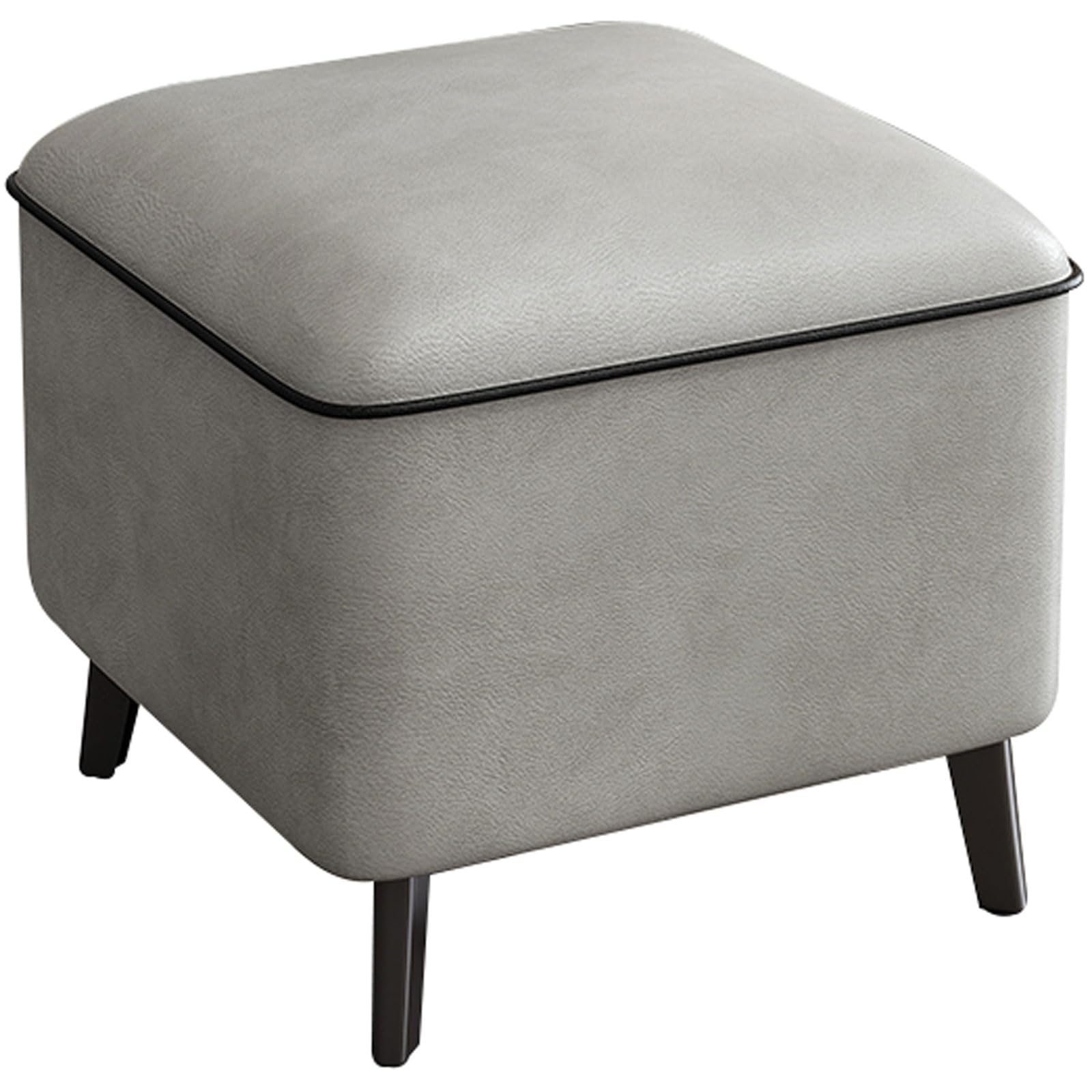 Pouf chambre à coucher gris petit tabouret avec pieds en métal et assise rembourrée