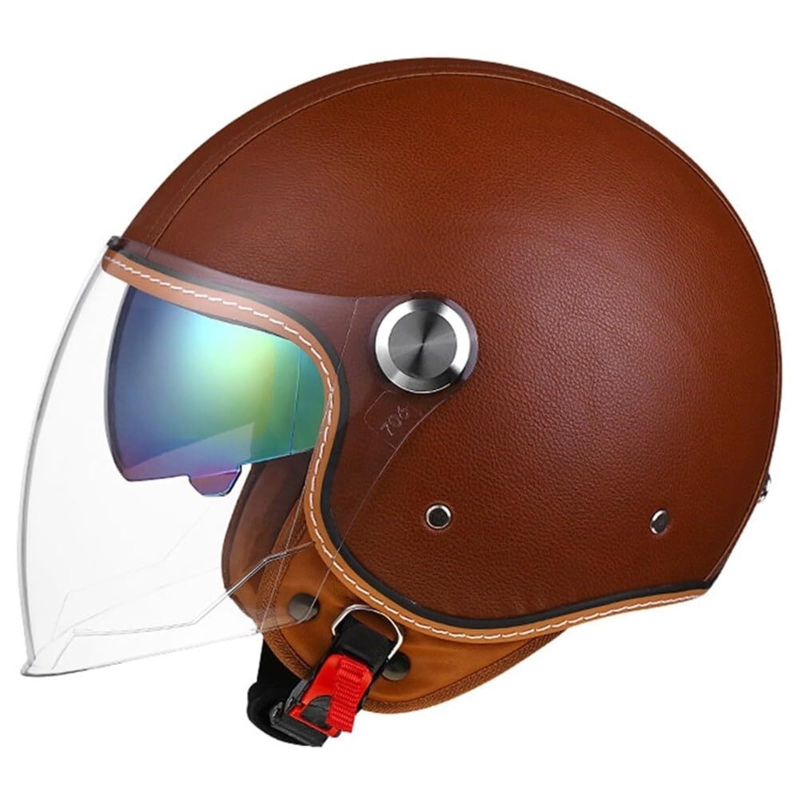 Classique Retro Casques Moto Jet ECEDOT Homologué Demi-Casque Jet,Casque en Cuir Vintage Casque Mobylette avec Double Visière, pour Scooter Racing Femmes Hommes(2,M(57-58CM))