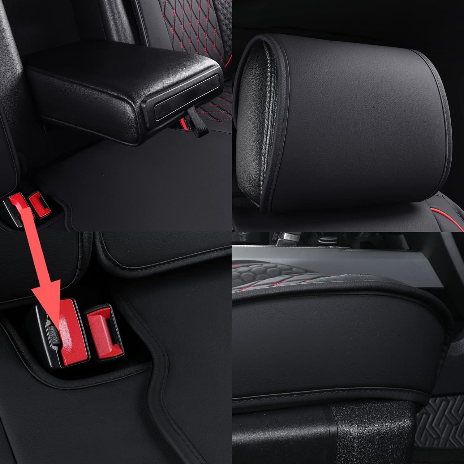 Tomatoman F150 Seat Covers Compatible with 2009-2026 Ford F150 2017-2026 F250 F350 F450 Trucks Crew Cab with Waterproof Faux Leather Super Duty Limited Fx4 XLT Pickup Cushion(2PCS Front/Black-Red)