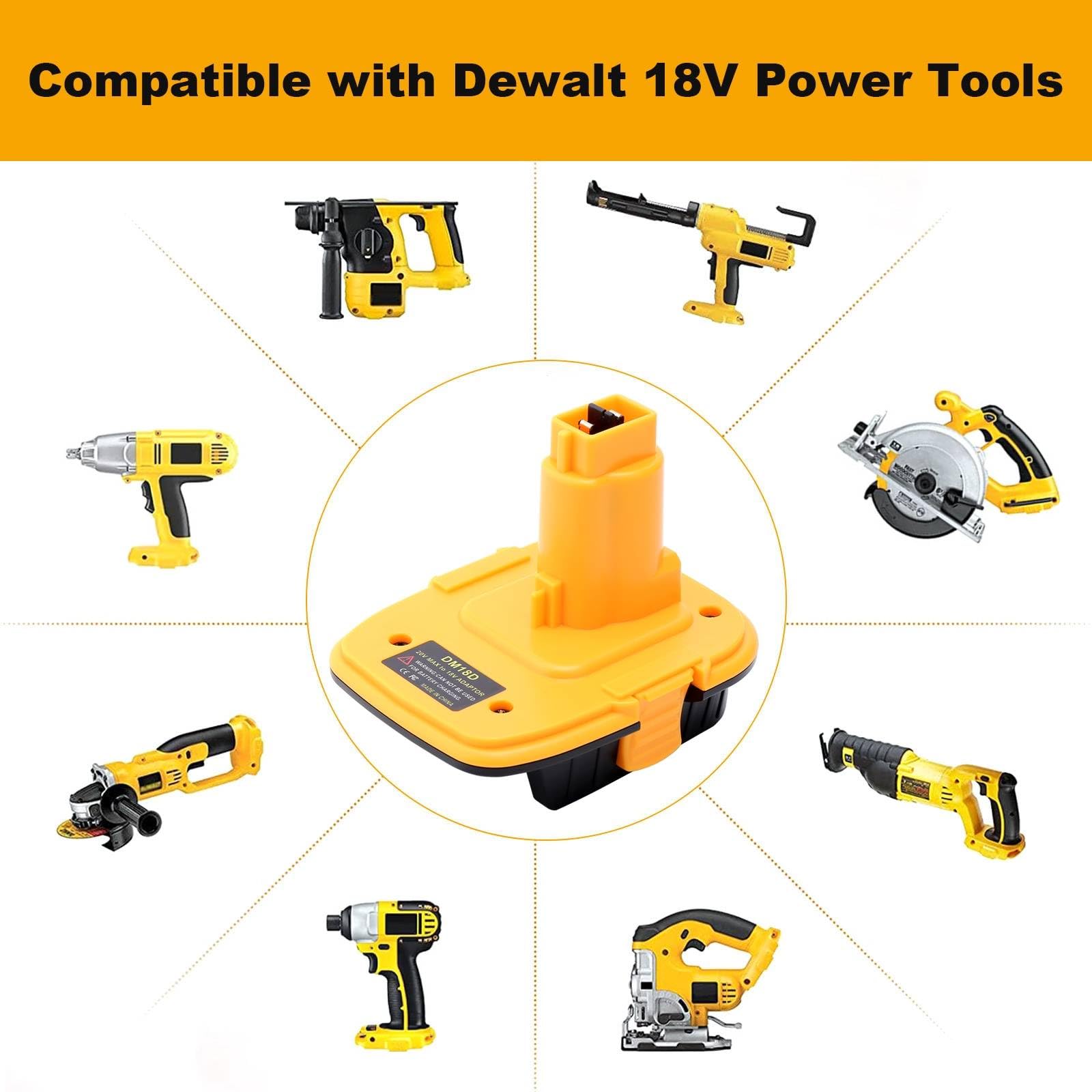 Paquete de 2 adaptadores de batería DM18D compatibles con herramientas Dewalt de 18 V, compatible con Dewalt de 20 V y compatible con batería de iones de litio Mil-waukee de 18 V convertida en