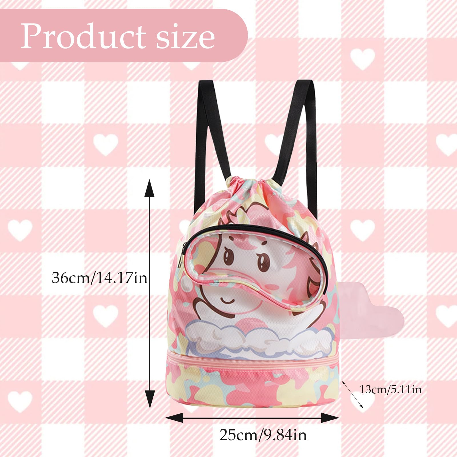 Sac Piscine Enfant avec Cordon, Séparation Sèche et Humide, Sac de Sport Réglable Rose