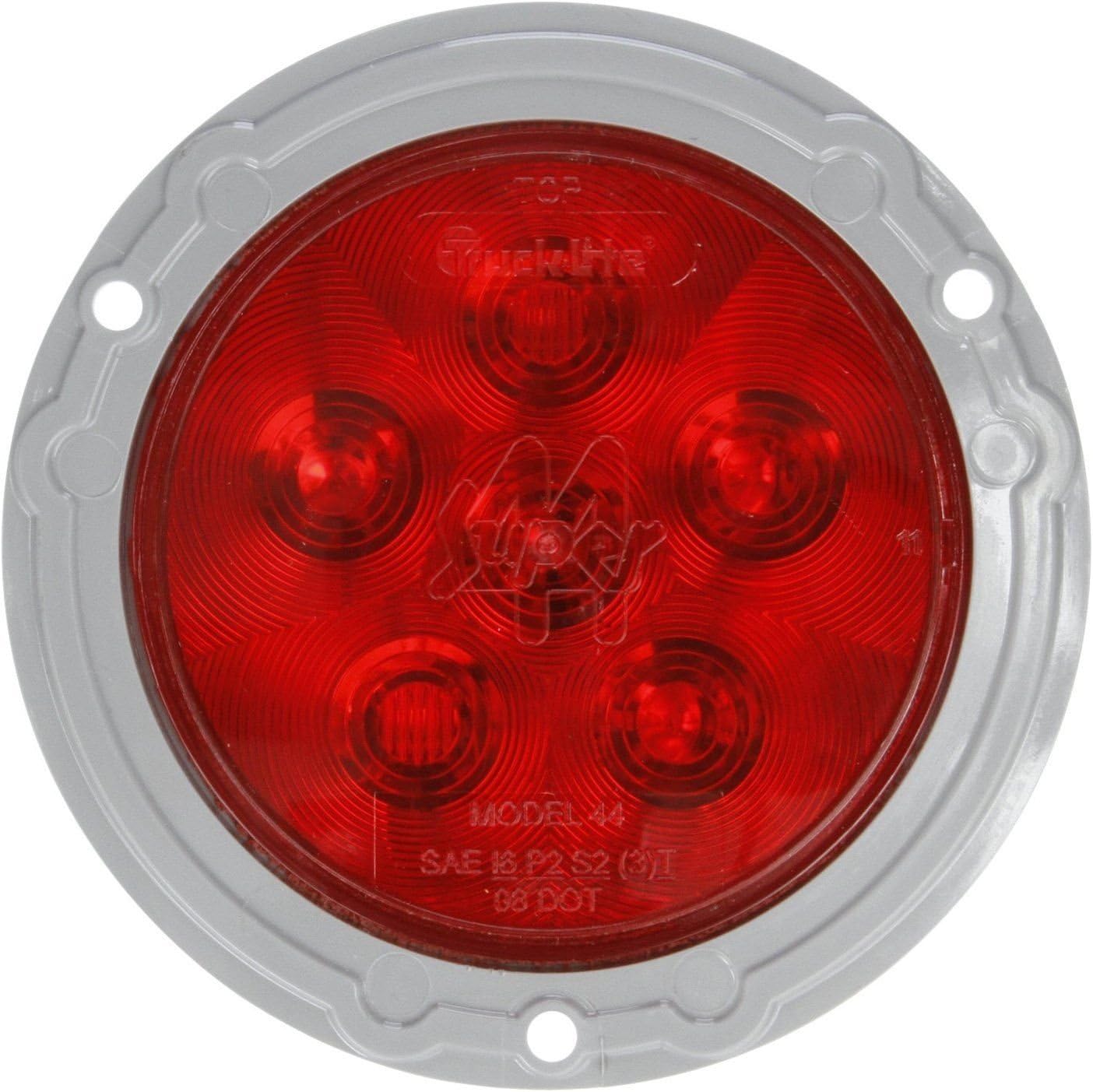 Truck-Lite 44326R Super 44 LED Red Round Stop/Turn/Tail Light (Black Flange Mount, Fit 'N Forget S.12V, 6 Diode)