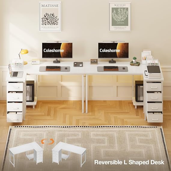 Coleshome Small Corner Desk with Drawers for Home Office, 120x70 cm, White