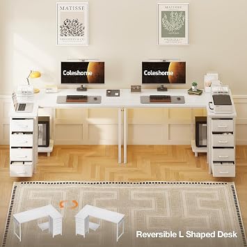 Coleshome Small Corner Desk with Drawers for Home Office, 120x70 cm, White