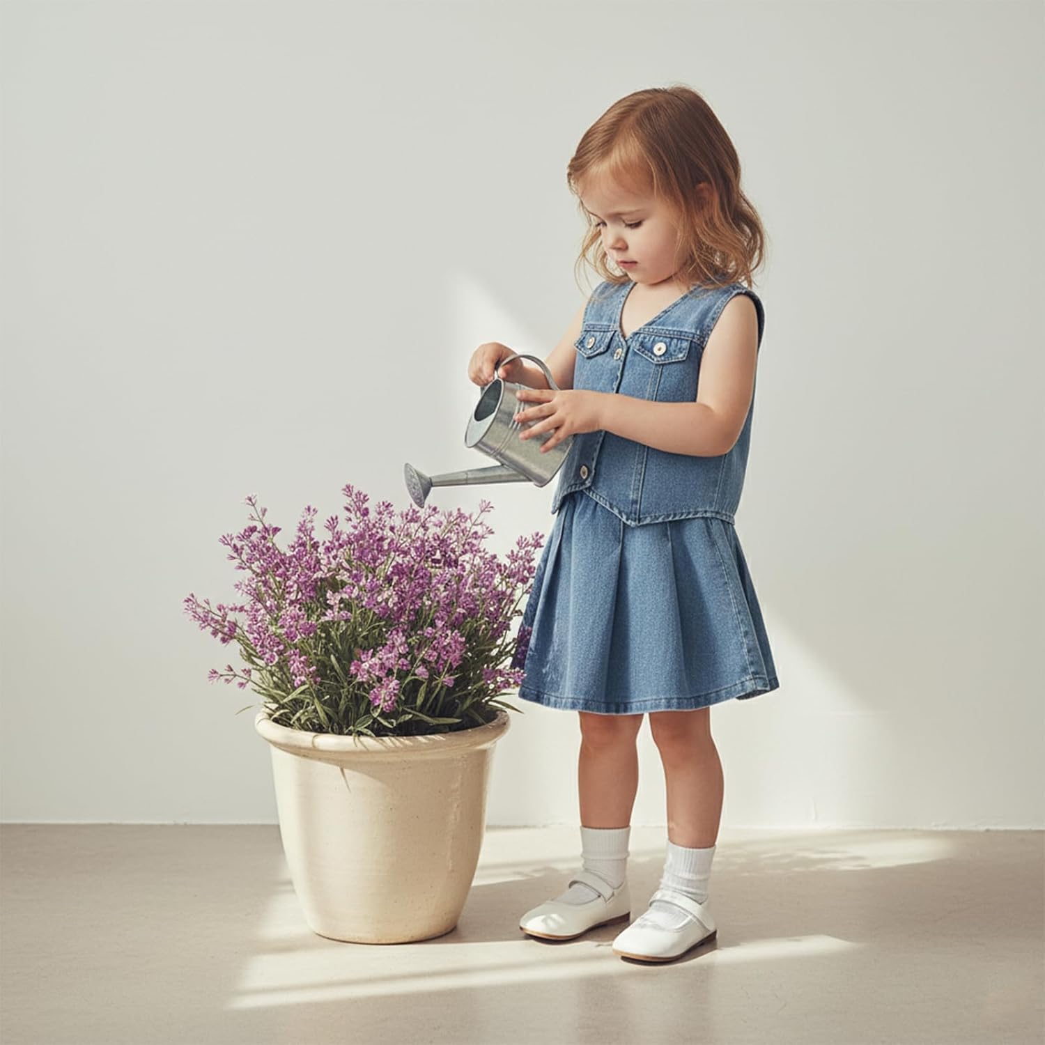 Kid Toddler Girls Denim Outfit Solid Color Button Down Vest Tops and Pleated Skirts Set 2Pcs Summer Clothes - Image 3