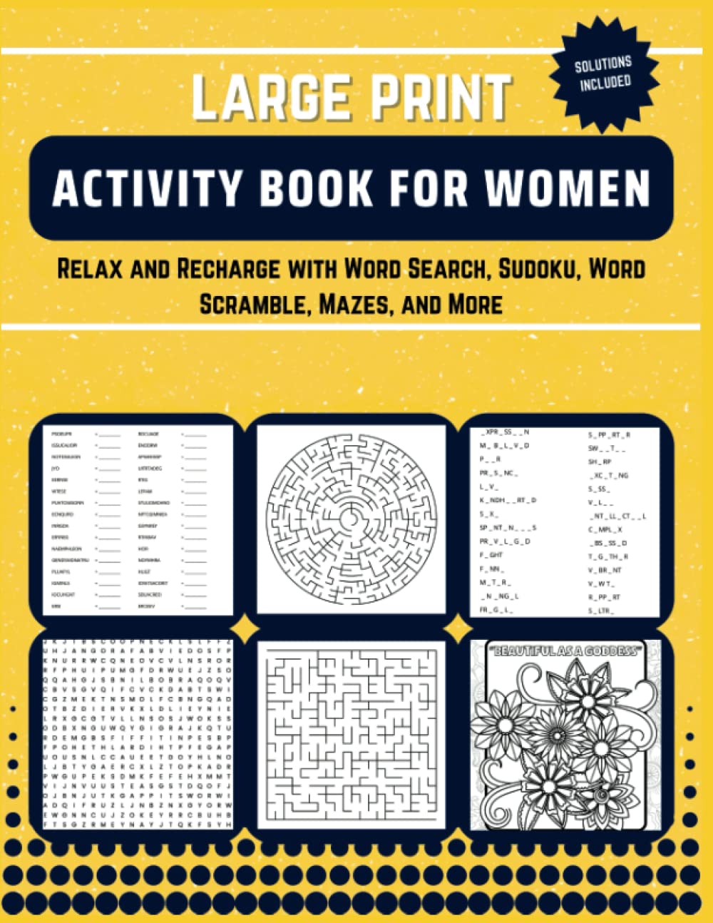 Large Print Activity Book for Women: Relax and Recharge With Word Search, Sudoku, Word Scramble, Mazes, and More