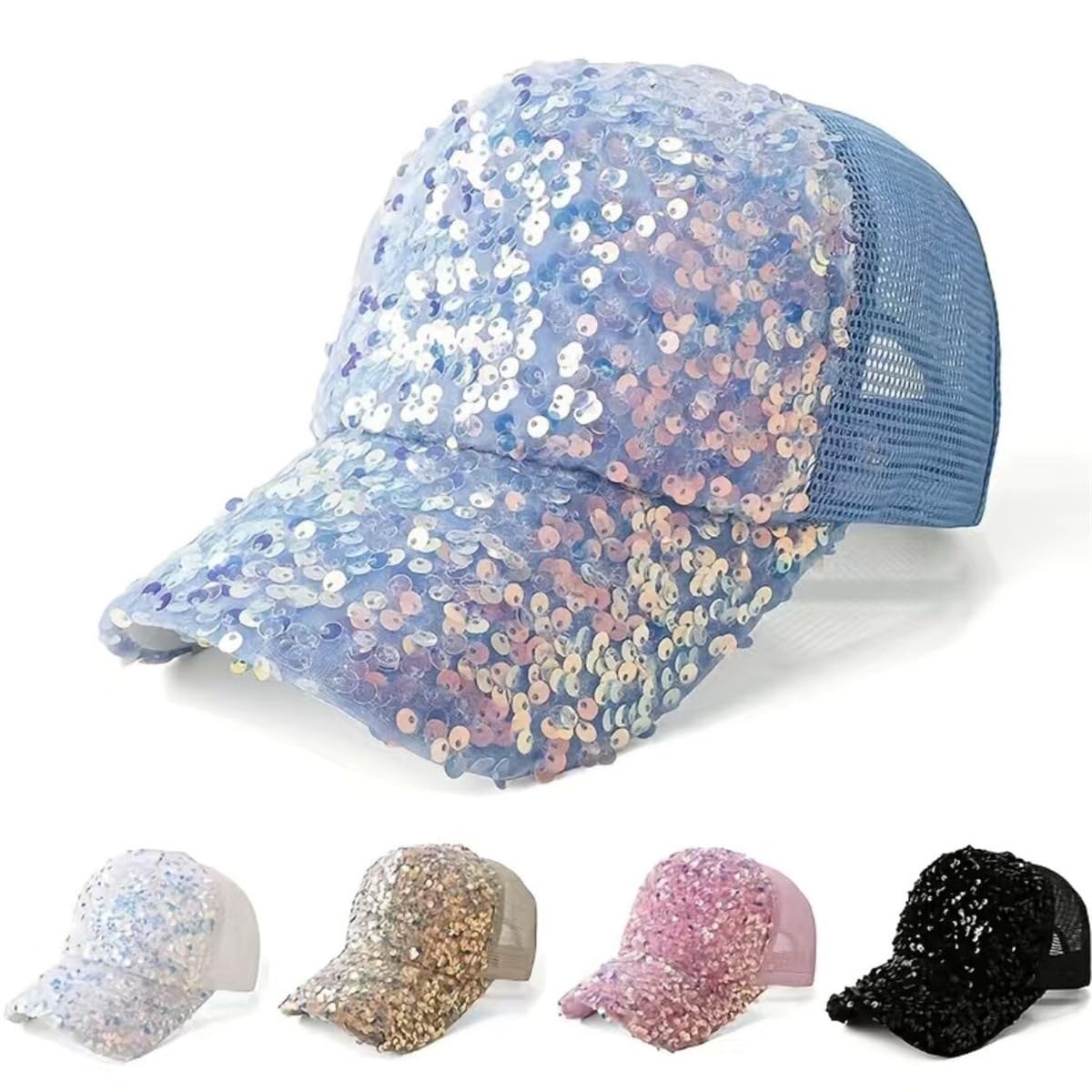 Casquette de baseball à paillettes pour femme - Avec paillettes - En maille - Protection solaire extérieure - Casquette de sport - Casquette de baseball - Protection UV