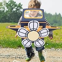 Vista 7 de SAFIGLE Avión de cartón portátil para niños: disfraz de avión para niños, avión de papel DIY con ventilador giratorio, coche de cartón, divertido