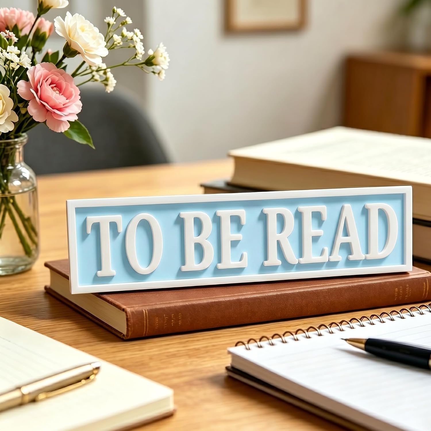 3D Printed To Be Read Shelf Sitter, Desk Display Sign (Blue)