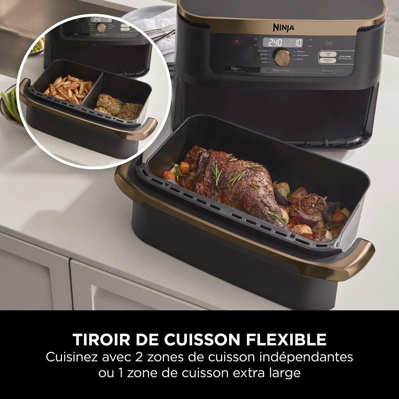 NINJA Foodi FlexDrawer AF500EUCP: Friteuse à air double zone 10.4L - Cuisson parfaite à chaque fois - Image détaillée