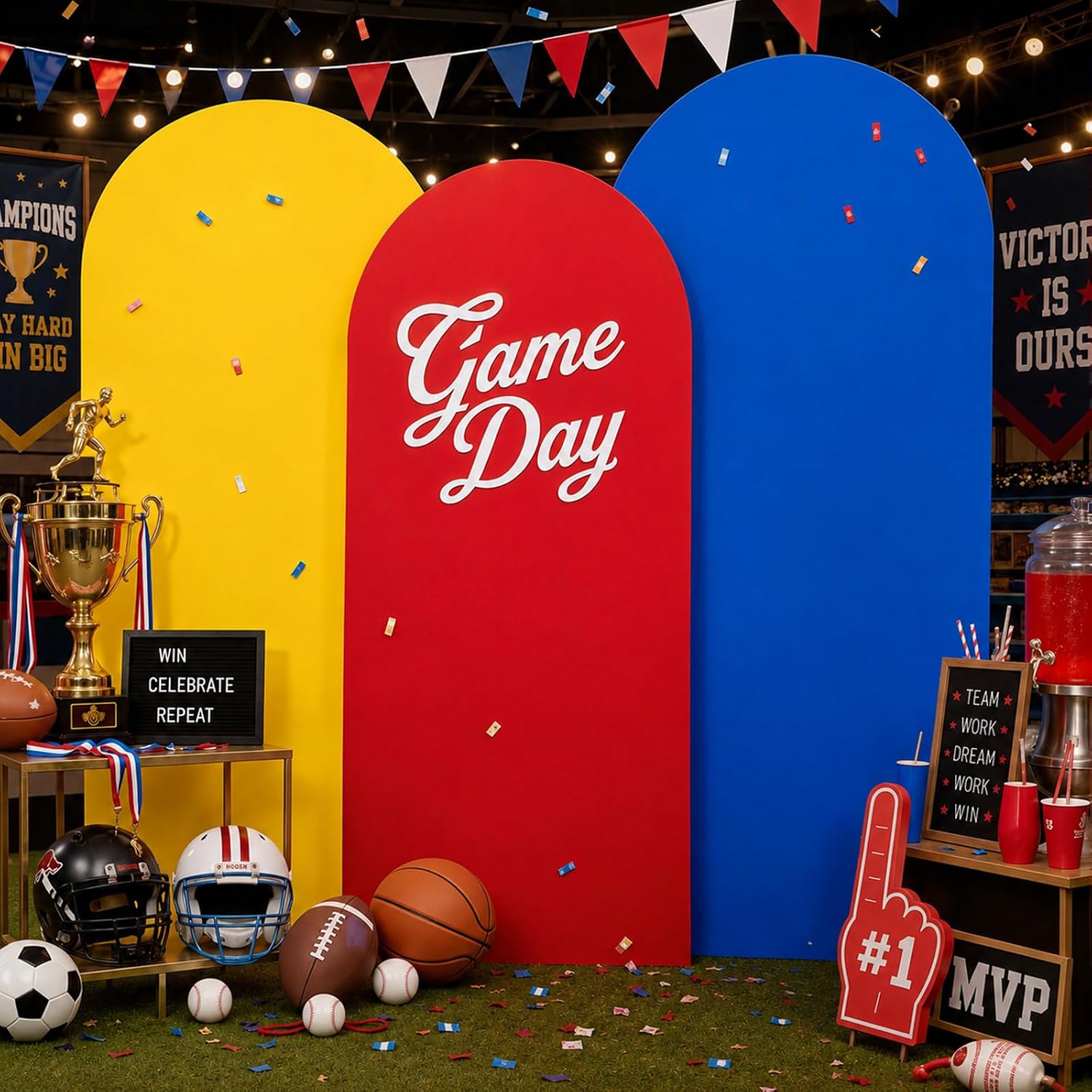 Red Yellow Royal Blue Arch Backdrop Cover Set of 3 – 6ft 6.6ft 7.2ft Stretchy Spandex Wrinkle Free Chiara Arch Covers for Wedding Birthday Baby Shower Party Photo Photography Background Decor