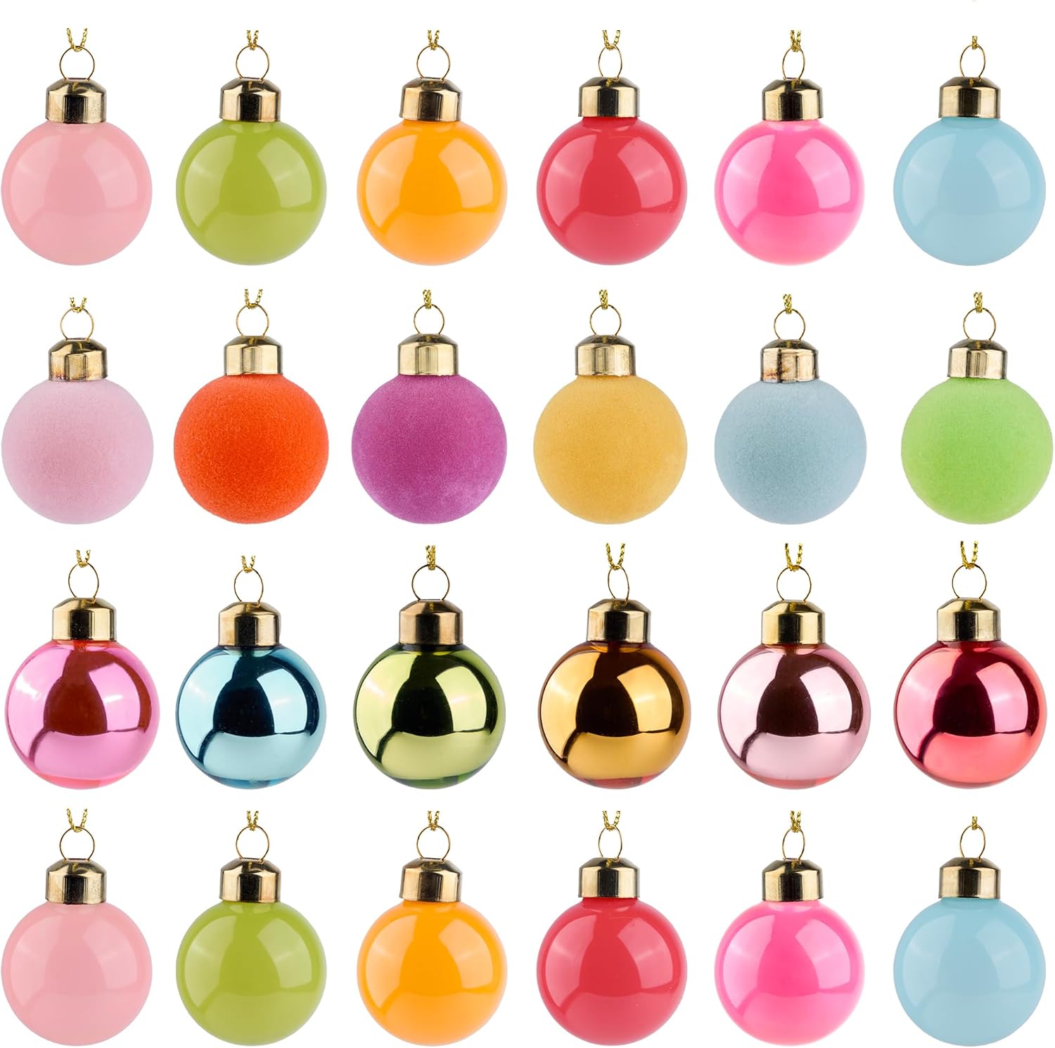 WDS WONDROUS 24Pcs Mini Glass Christmas Balls Ornament, Colorful Tree Decor
