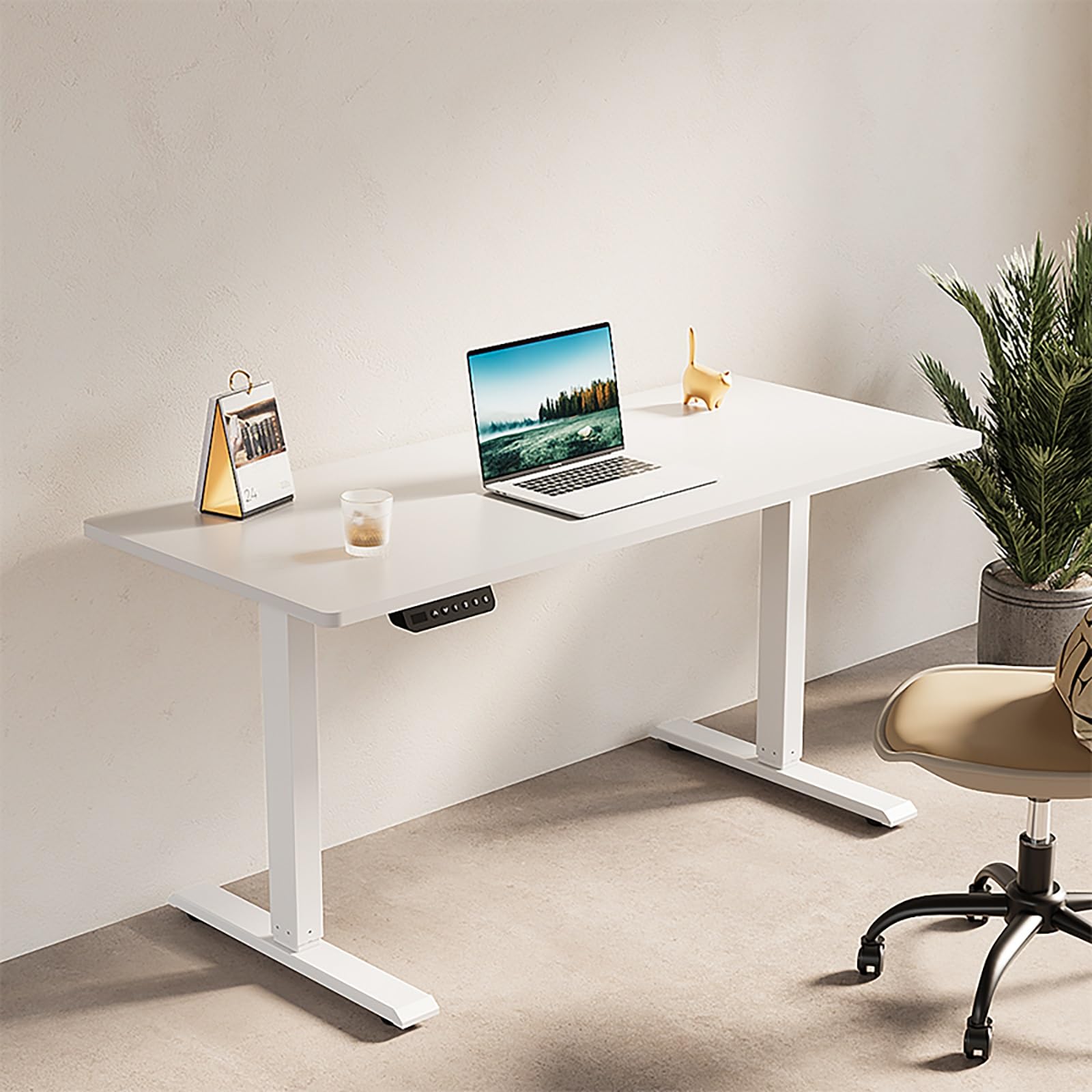 CGCSYZ Adjustable Height Manual Electric Desk with Storage Drawer for Home and Office - Ergonomic Workstation, Space-Saving Design, Modern Style, Easy Assembly (Bianco Desktopa 100x60cm)