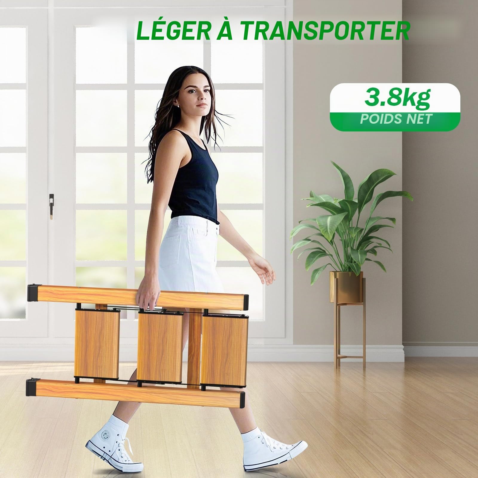 Échelle pliante à 3 marches en aluminium, portable, antidérapante, multifonction, avec design grain de bois, charge maximale : 150 kg, pour la maison, la cuisine, la salle de bain, le camping