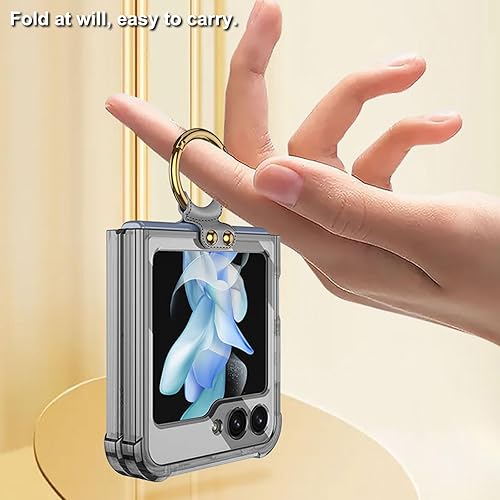 Miniatura 2 de Funda para Samsung Galaxy Z Flip 5 con soporte de anillo, 1 protector de pantalla frontal, ajuste delgado y transparente, TPU suave, a prueba de