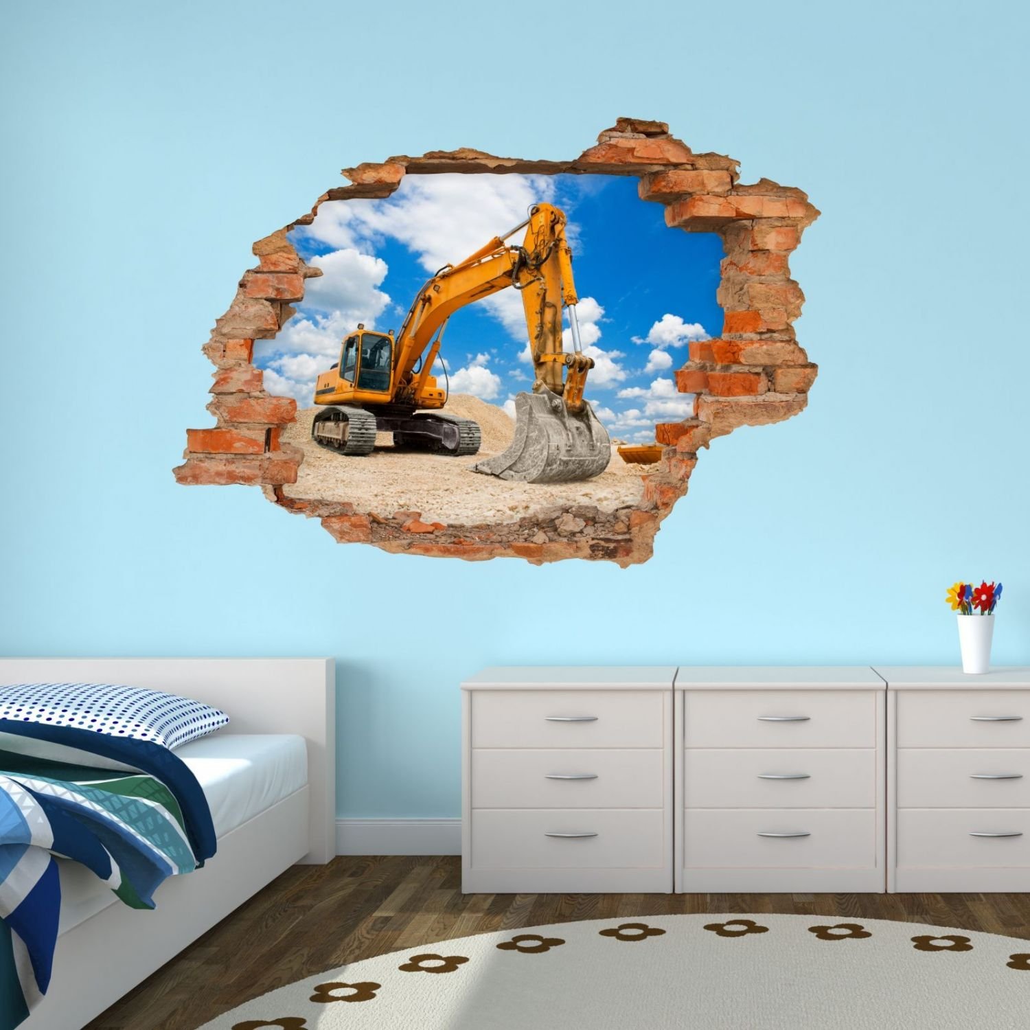 nikima 049 Wandtattoo Bagger Baustelle - Loch in der Wand - in 6 Größen - coole Kinderzimmer Sticker und Aufkleber Wanddeko Wandbild Junge Mädchen Größe 1750 x 1210 mm