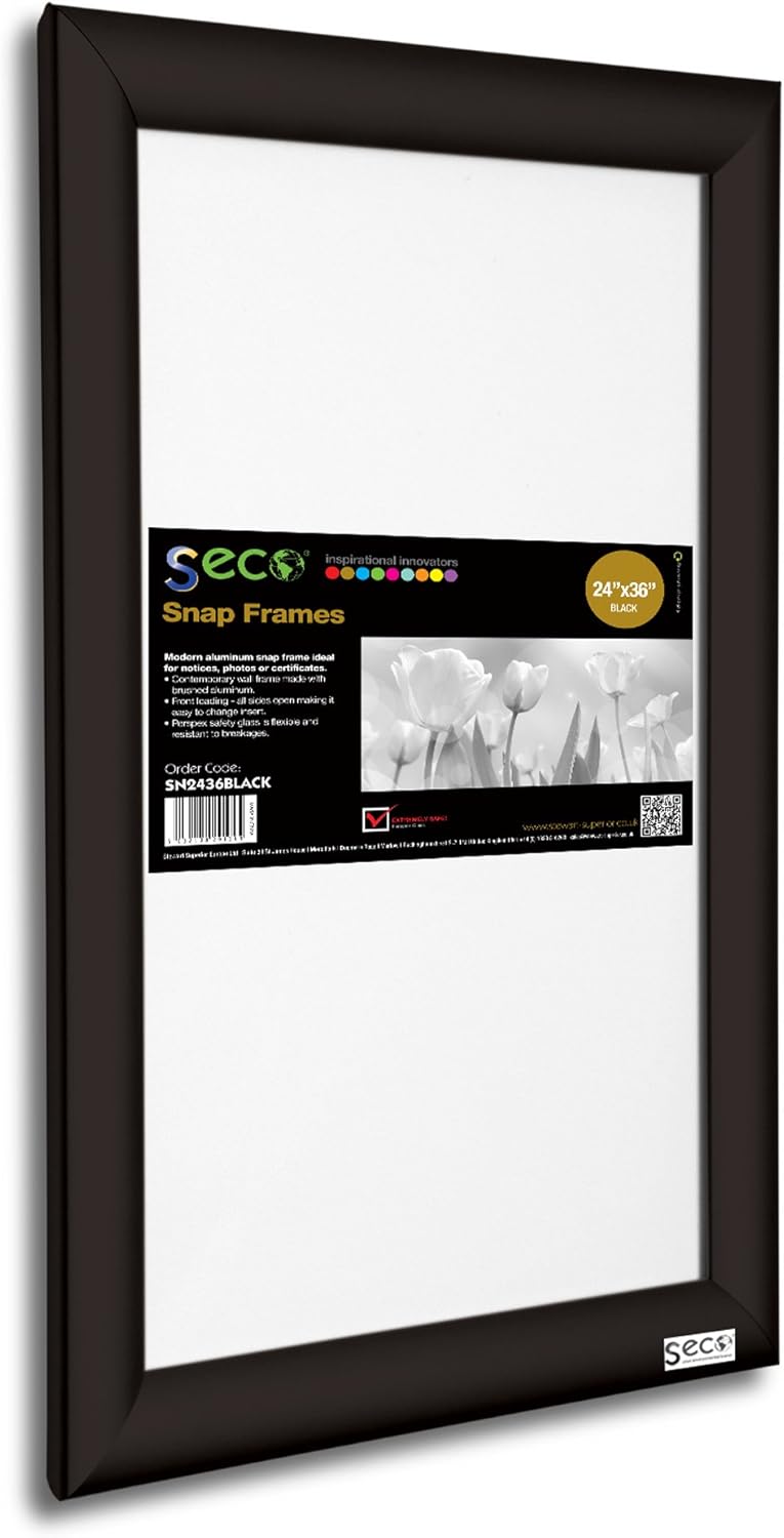 SECO Front Load Easy Open Snap Frame Poster/Picture Frame 24 x 36 Inches, Black Aluminum Frame (SN2436Black) 24x36 Black Picture Frame