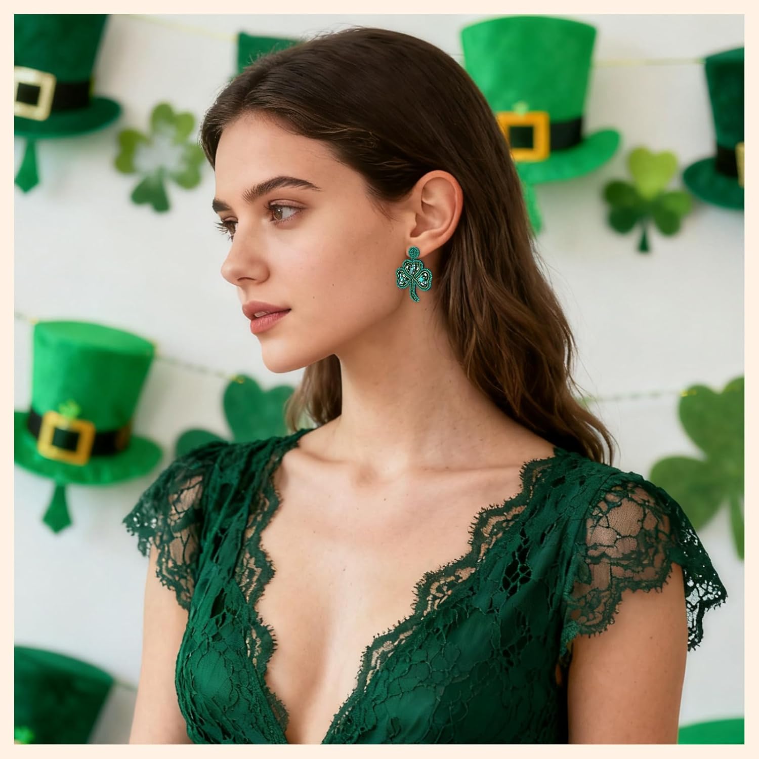 St. Patrick's Day Earrings Handmade Beaded Green Leaf Earring for Women Shamrock Lucky Clover Dangle Earrings Irish Holiday Jewelry St. Patrick's Gifts - Image 6