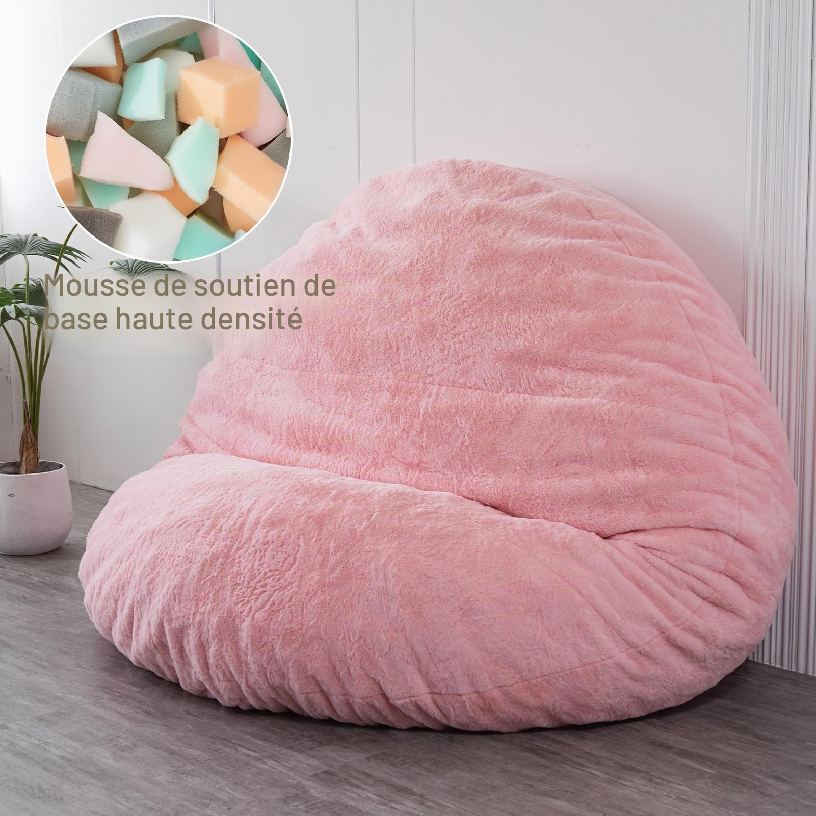 MAXYOYO Lit pouf poire - Convertible - Se replie de fauteuil pouf poire en lit - Grand canapé avec housse en peluche et rembourrage moelleux inclus pour adulte, invité (Rose, 150 x 150 cm)