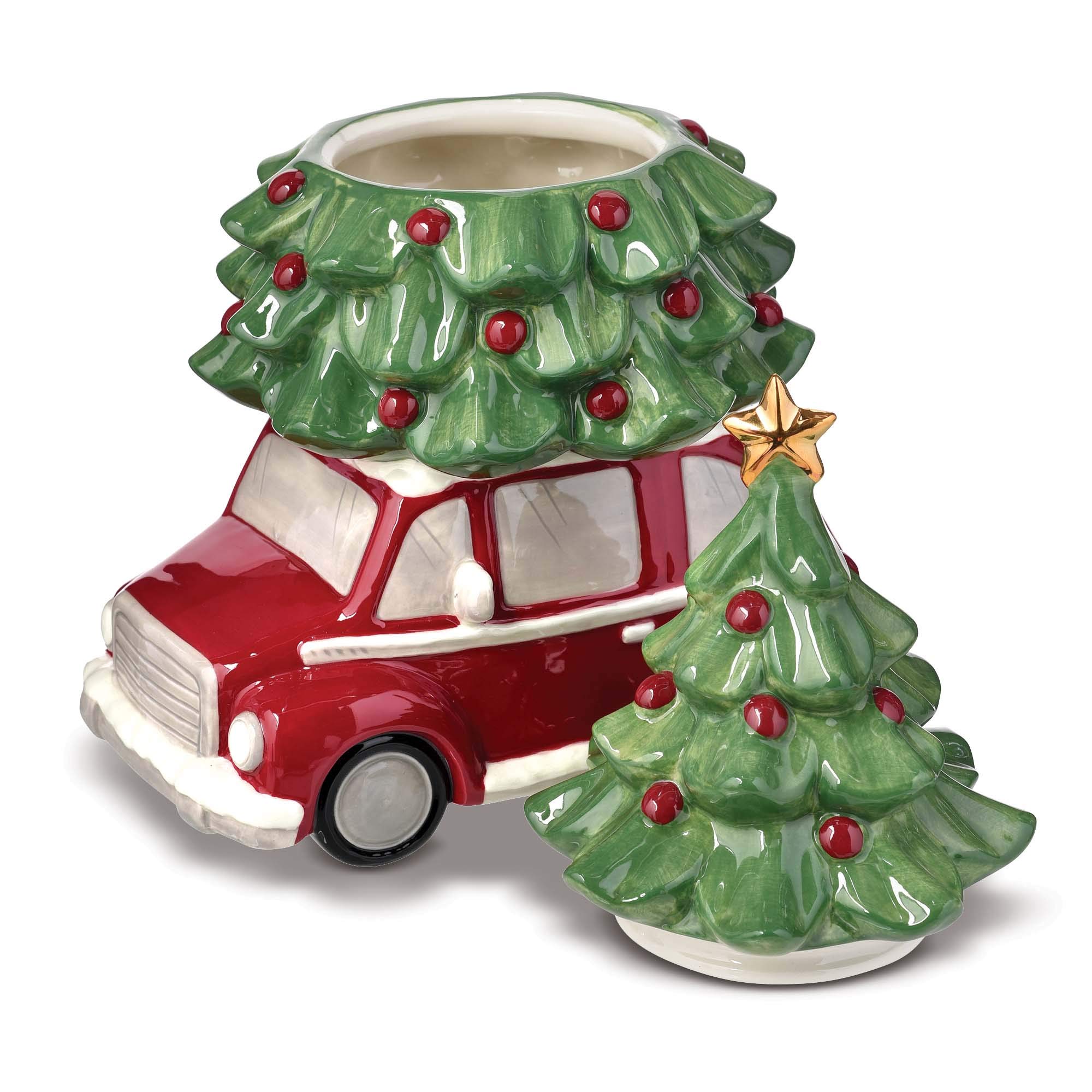 Stephanie Imports Car With Christmas Tree Winter Holiday Ceramic Cookie Jar