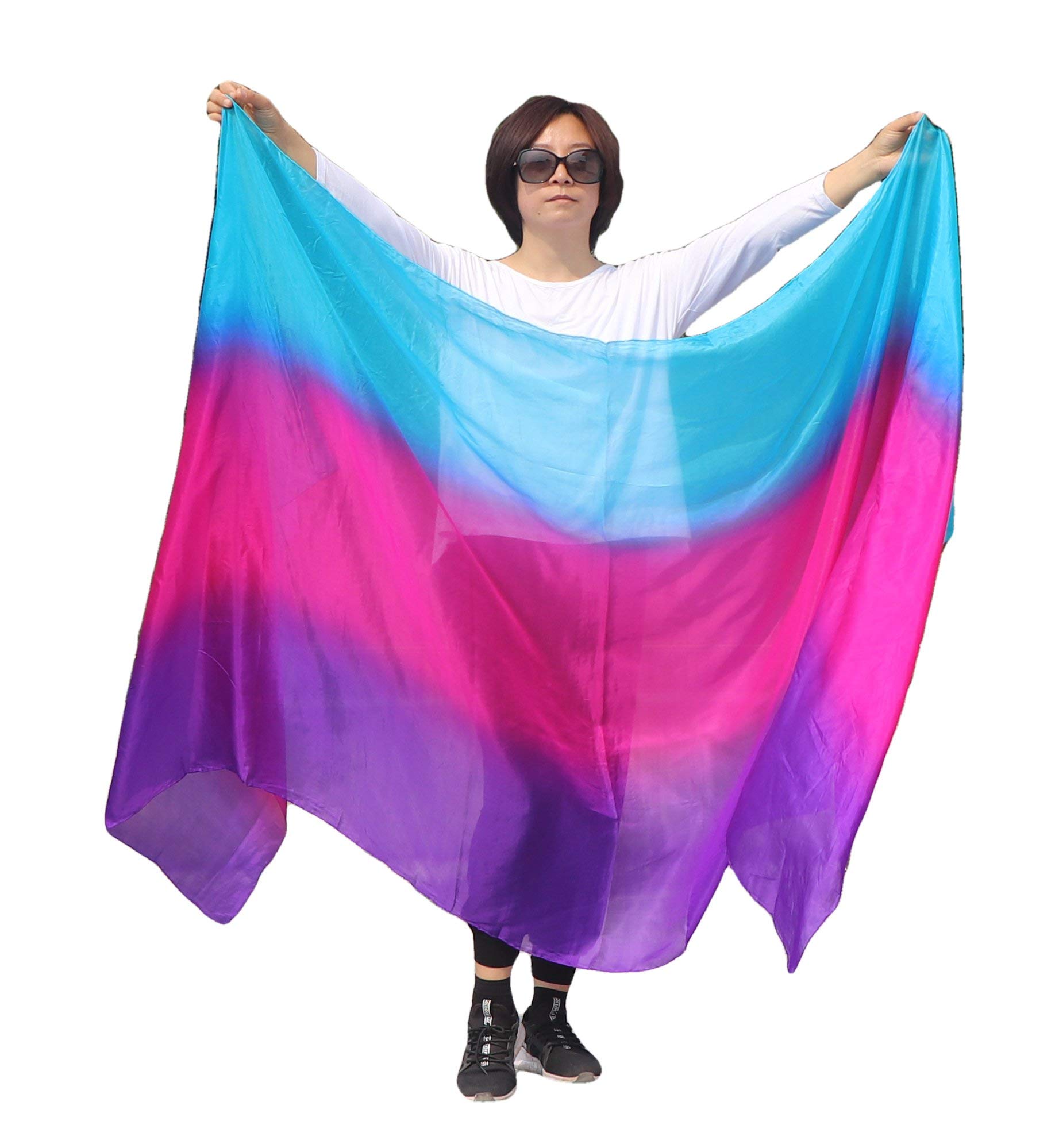 Winged Sirenny 3-Tone Flowy Luxury Bellydance Silk Scarf with Hand Rolled Edges, Lightweight Liquid Oriental Dance Veil