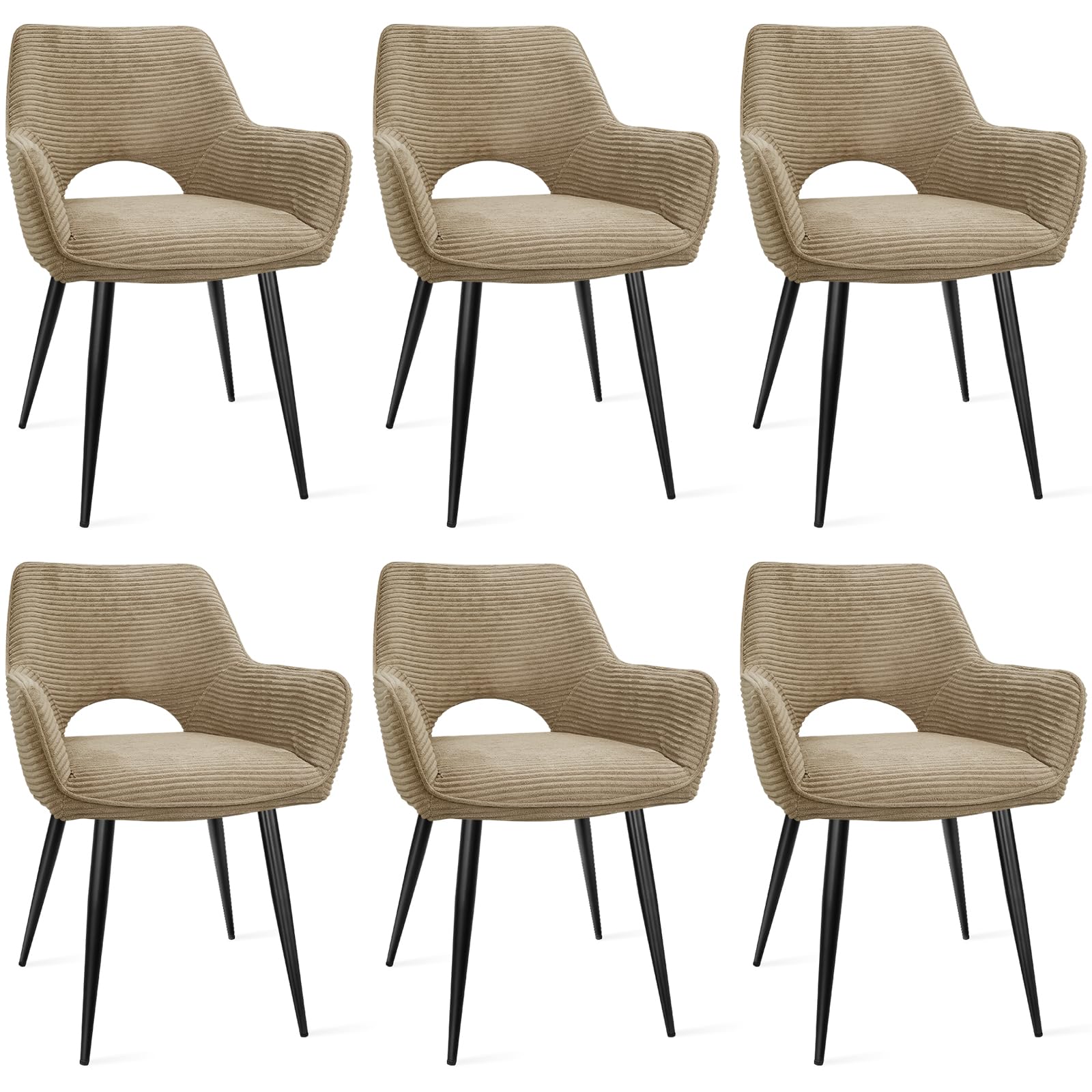 WAFTING Sillas de Cocina,Sillas Comedor Pack 6,Kaki | Patas Metálicas, con reposabrazos, Sillas Tocador,Sillas Salon,Son Sillas de Comedor Modernas, Sillón de Terciopelo
