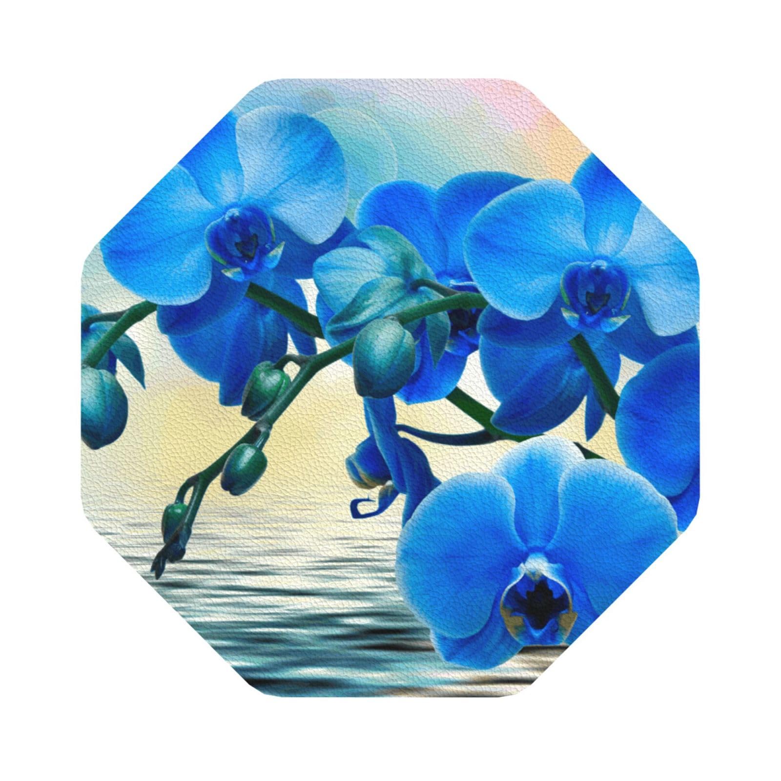 Beautiful Flower PU Leather Coasters Set of 6 Octagon Drink Coasters