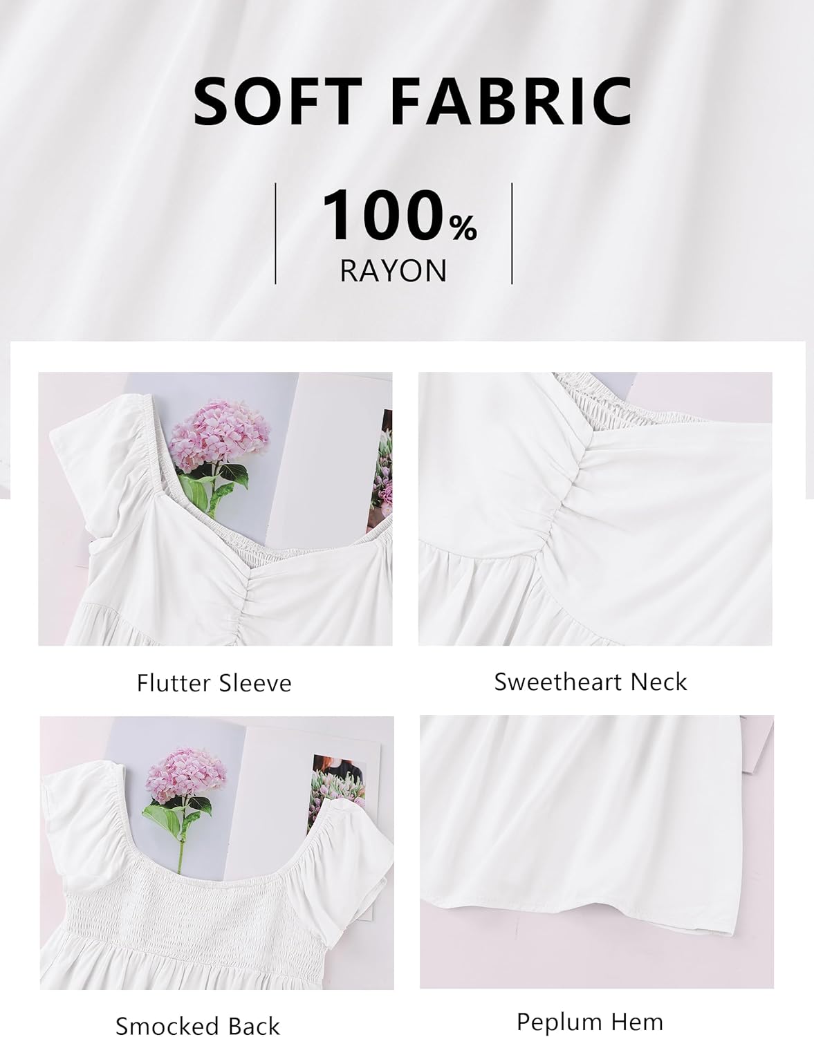 Womens Flowy Peplum Tank Tops Ruffle Sleeve Babydoll Tank Top Sweetheart Neck Smocked Back Short Sleeve Going Out Top - Image 5