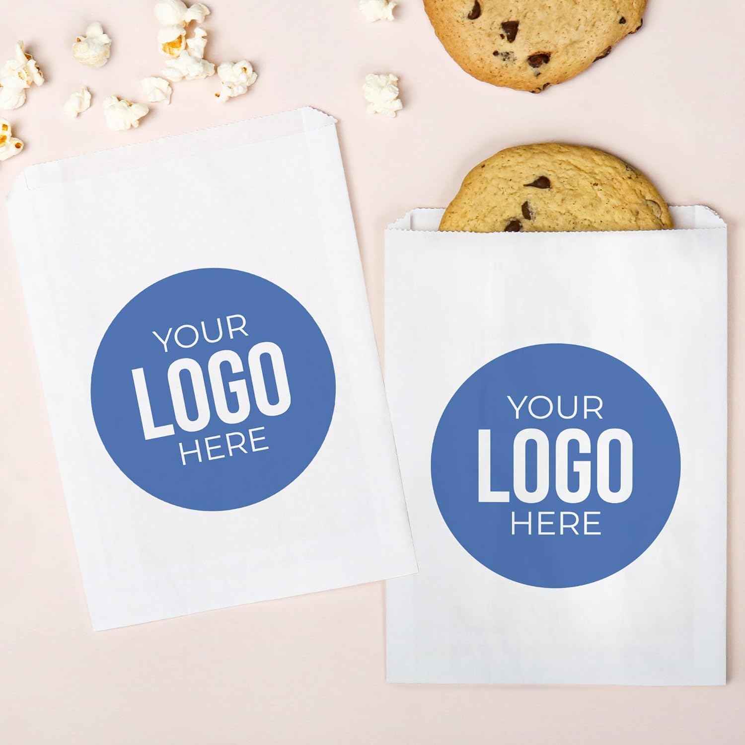 Big Dot of Happiness Custom Logo Paper Treat Bags, Personalized Corporate Branded Business Party Individual Candy Snack Favors, Greaseproof White Sandwich Cookie Bags - 100 Count