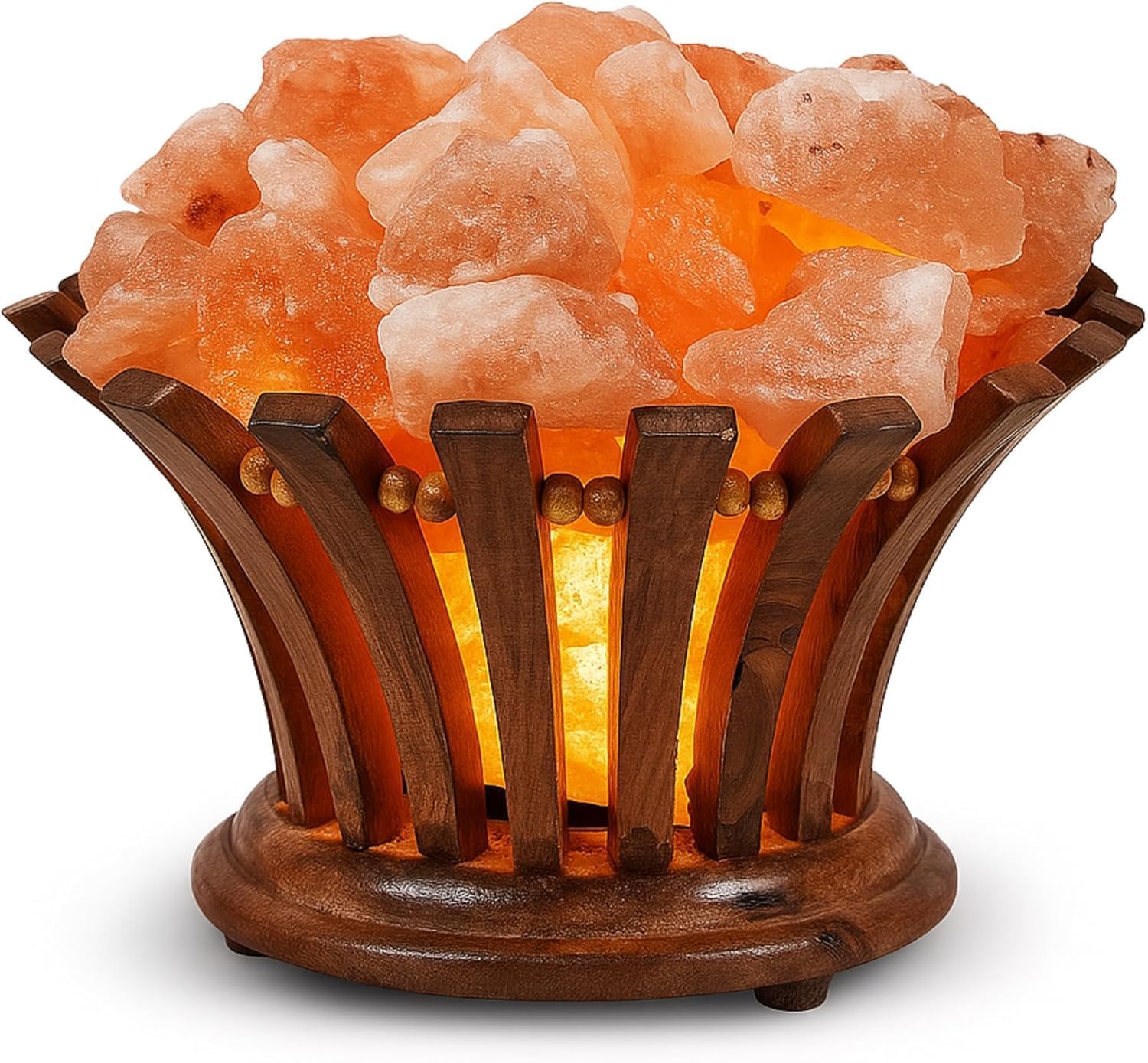 Himalayan Pink Salt Lamp with Wood Base, 6" Height x 9" Diameter, 8.4 lb, Night Light