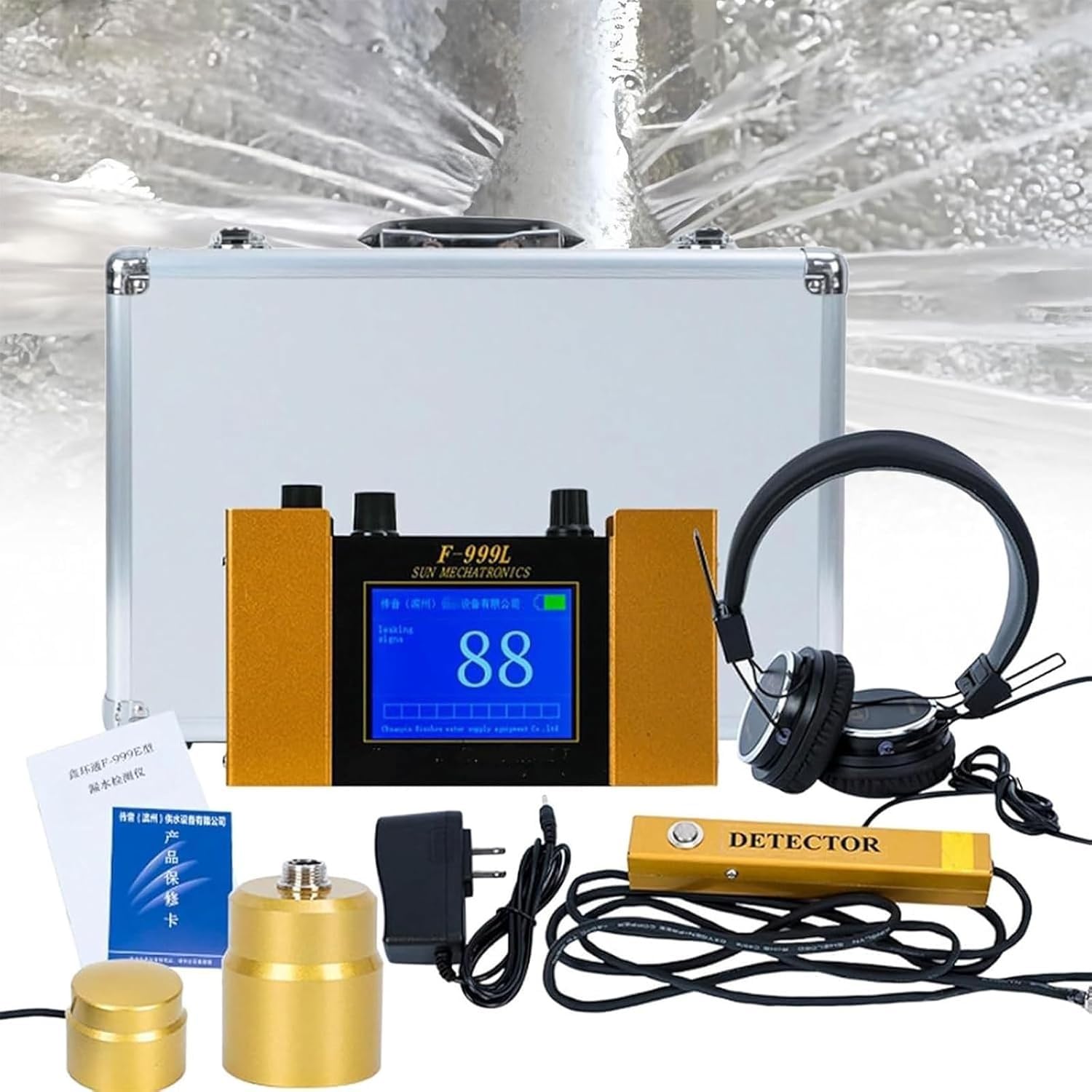 Detector de fugas de agua para obras de construcción, profundidad de detección de 4 m, sensor de fugas de fontanería de frecuencia ajustable con auriculares