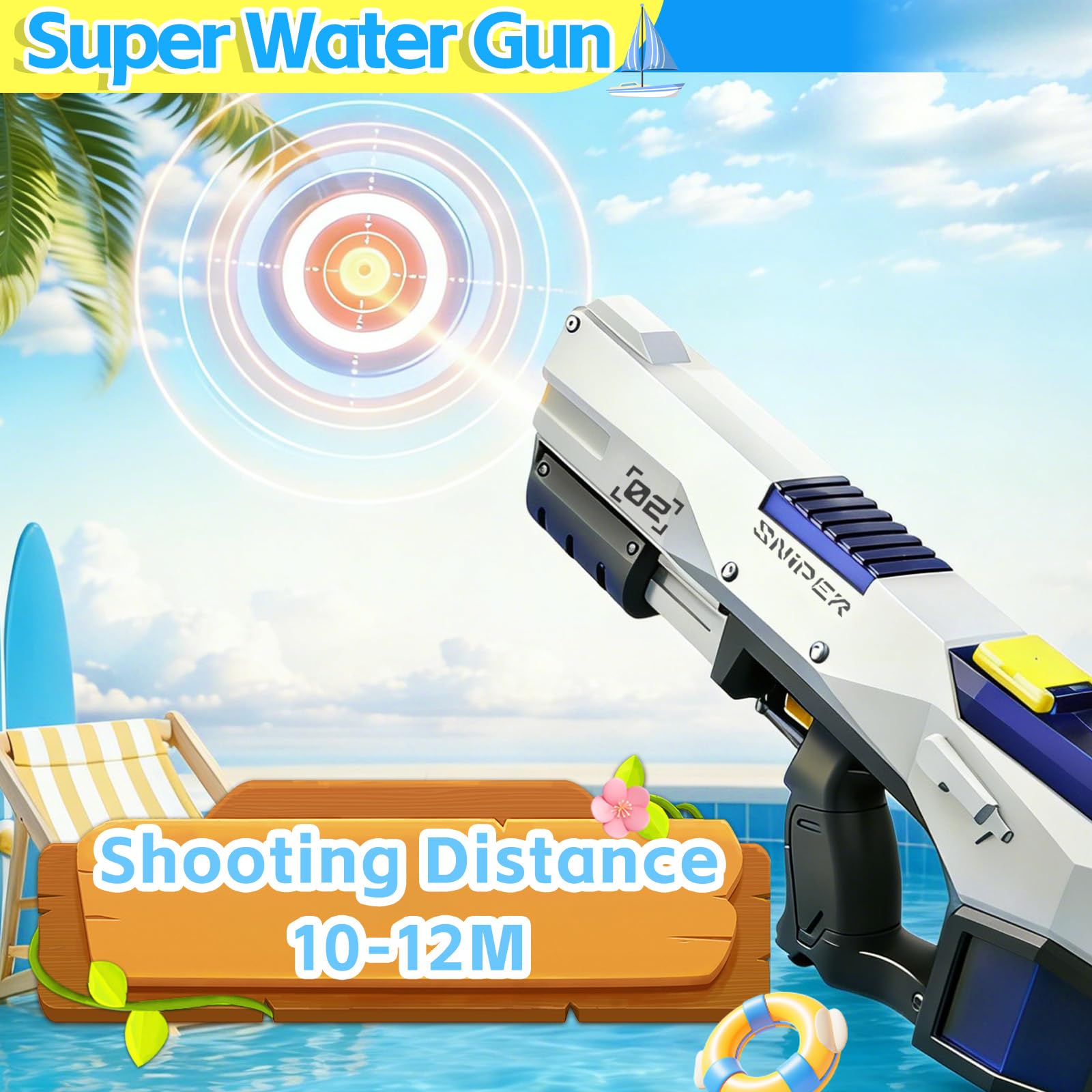 Maxee 2309-LMD-F Pistolet à eau électrique à un bouton automatique pour enfants, adultes, piscine, fête, plage en plein air