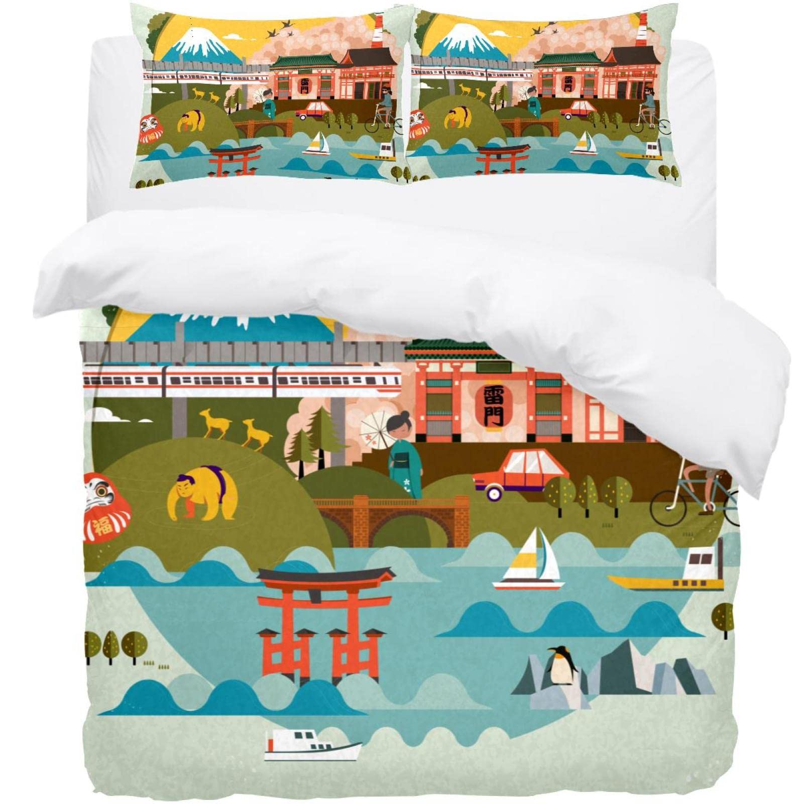 Parure de lit paysage japonais avec housse de couette douce et taies
