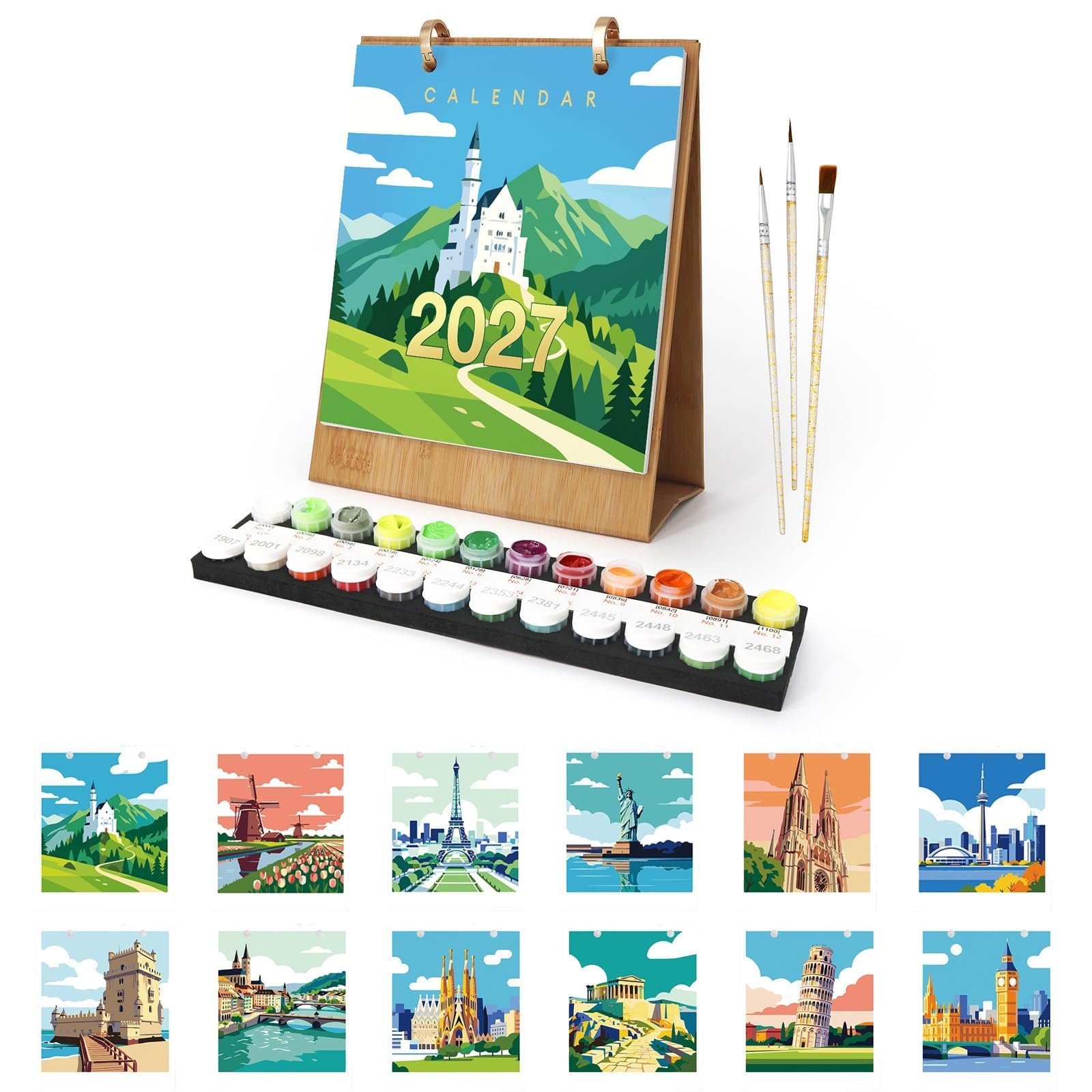 Paint By Numbers Calendar 2027, Paint by Numbers Desk Calendar Kits Flower Plant Desk Calendar, Oil Painting Kit Calendar for Adults Beginners，C