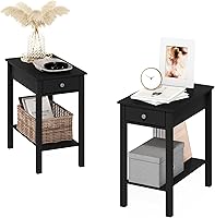 Vista 135 de Furinno- Colección Andrey- Mesa auxiliar, estación de carga con puerto USB y puerto tipo C c/compartimento de almacenamiento, 15.55 pulg ancho x